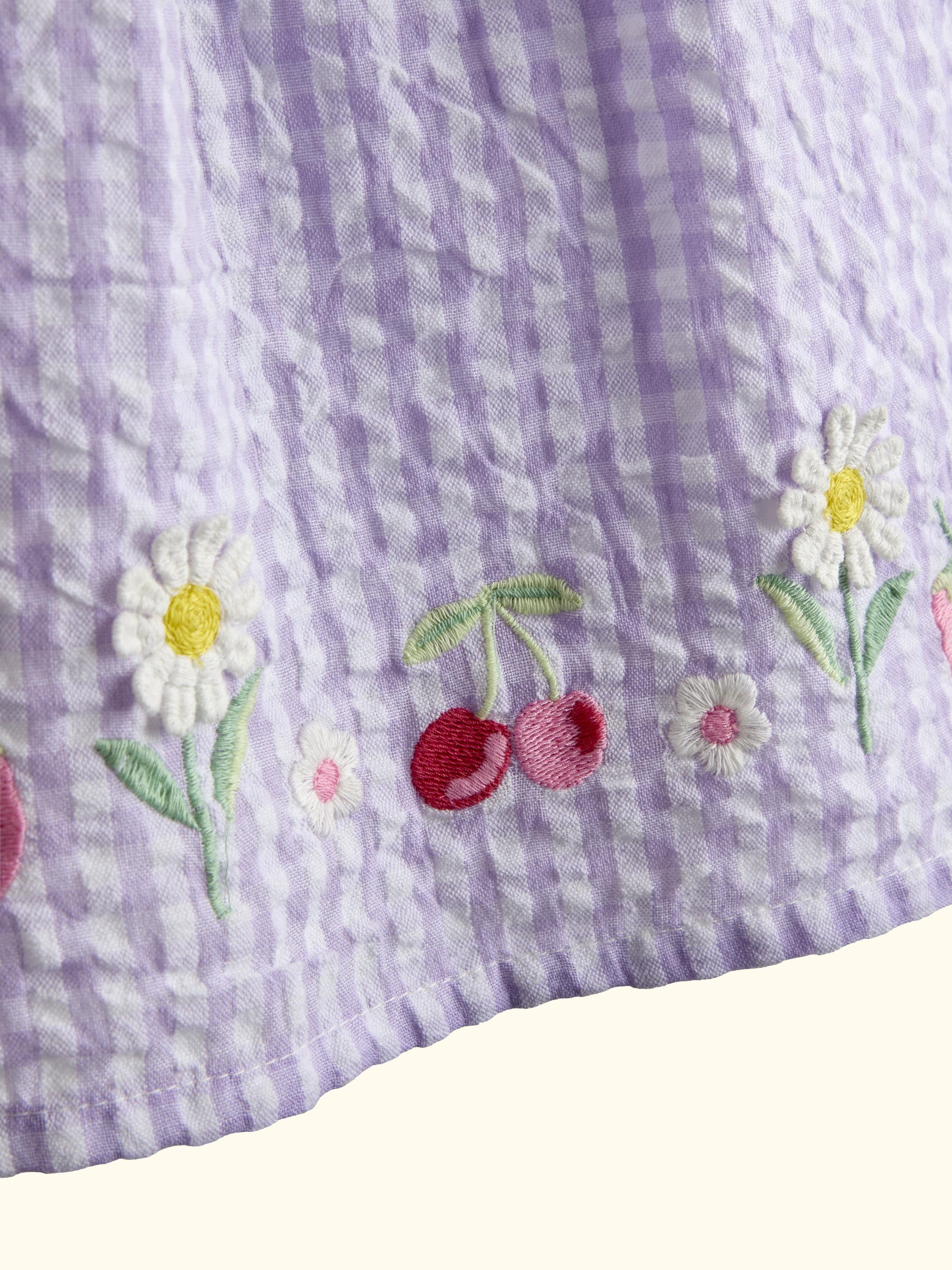 Kids' Seersucker Embroidered Hem Smock Dress, Lilac