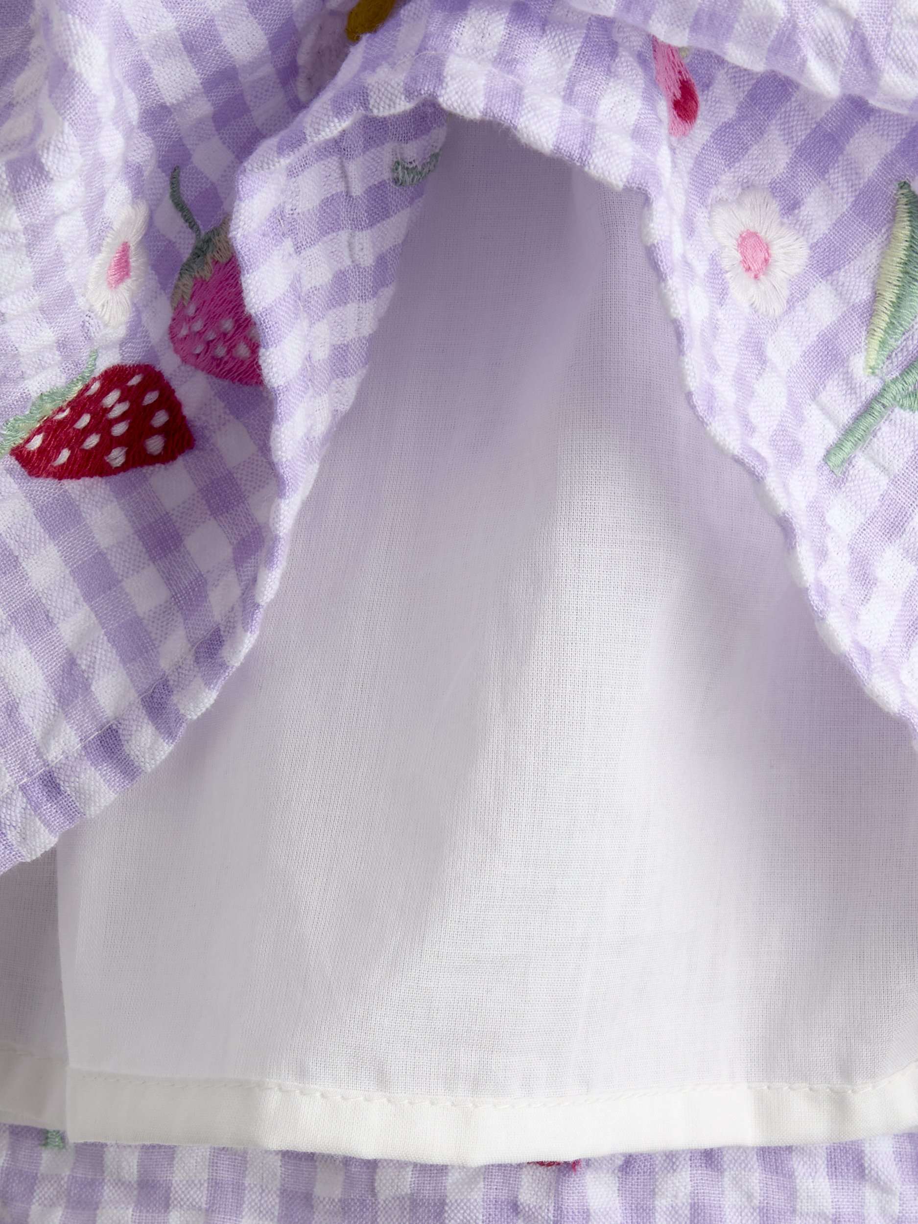 Kids' Seersucker Embroidered Hem Smock Dress, Lilac