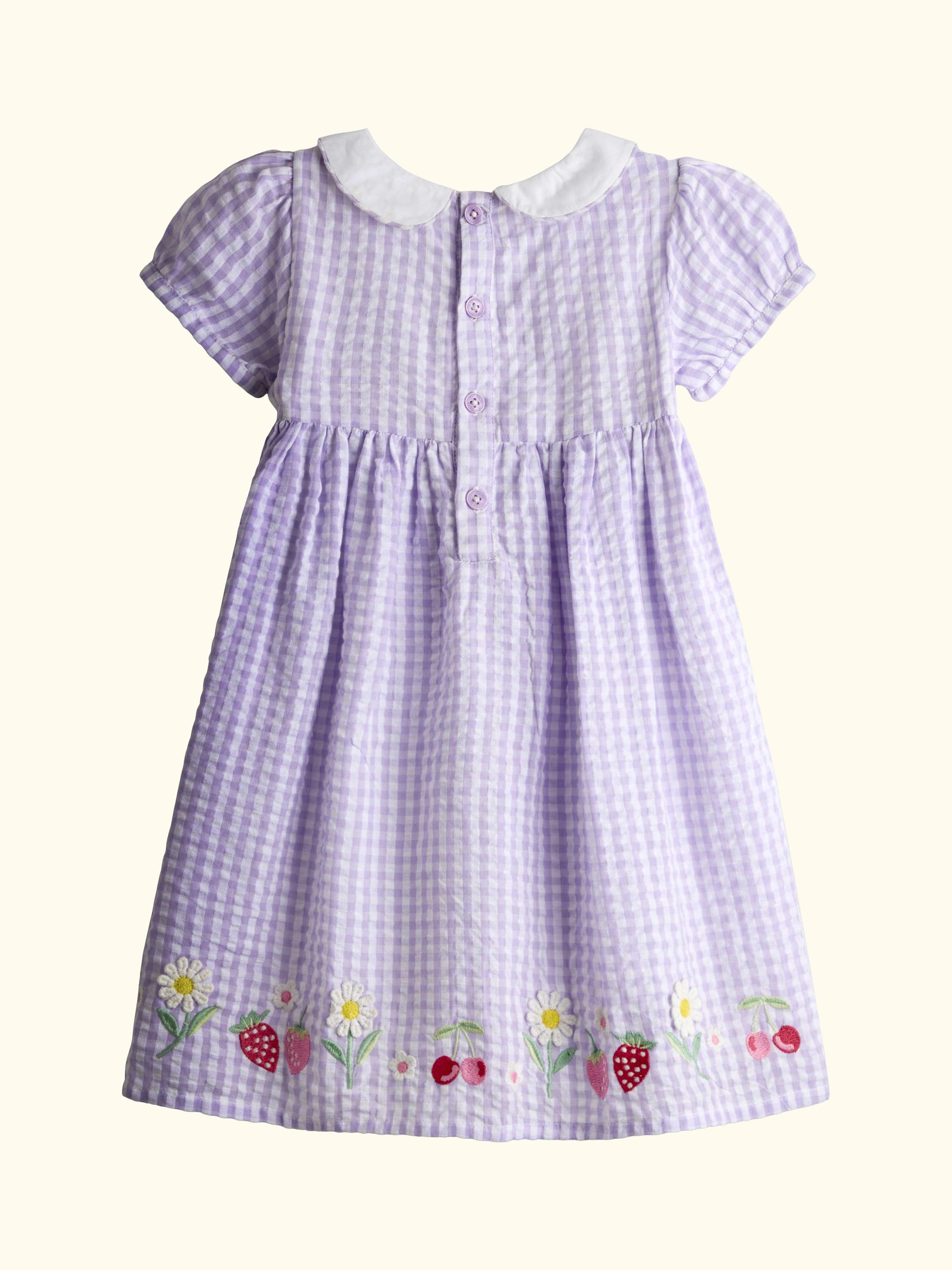 Kids' Seersucker Embroidered Hem Smock Dress, Lilac