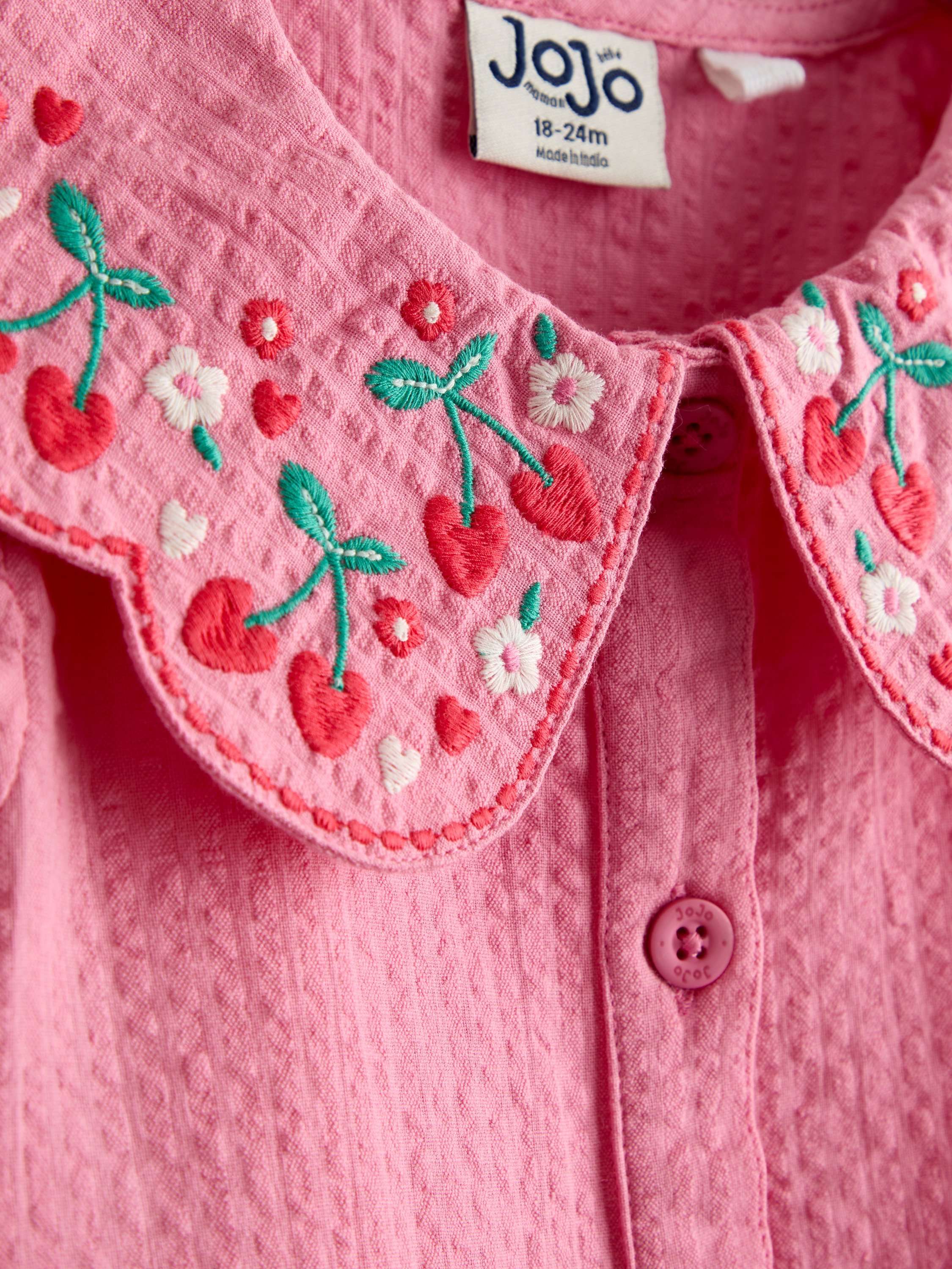 Kids' Embroidered Puff Sleeve Seersucker Dress, Bright Pink
