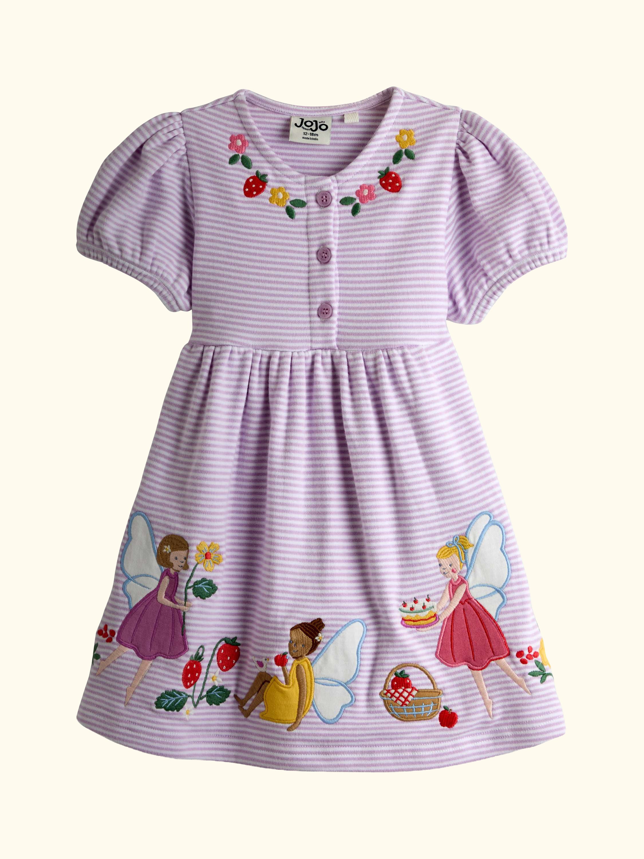 Kids' Fairy Applique Button Front Dress, Lilac