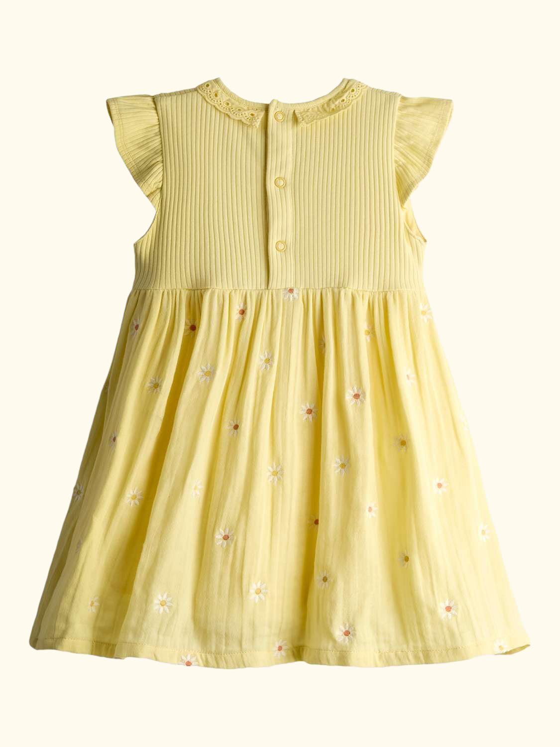 Kids' Floral Embroidered Cheesecloth Combo Dress, Mid Yellow