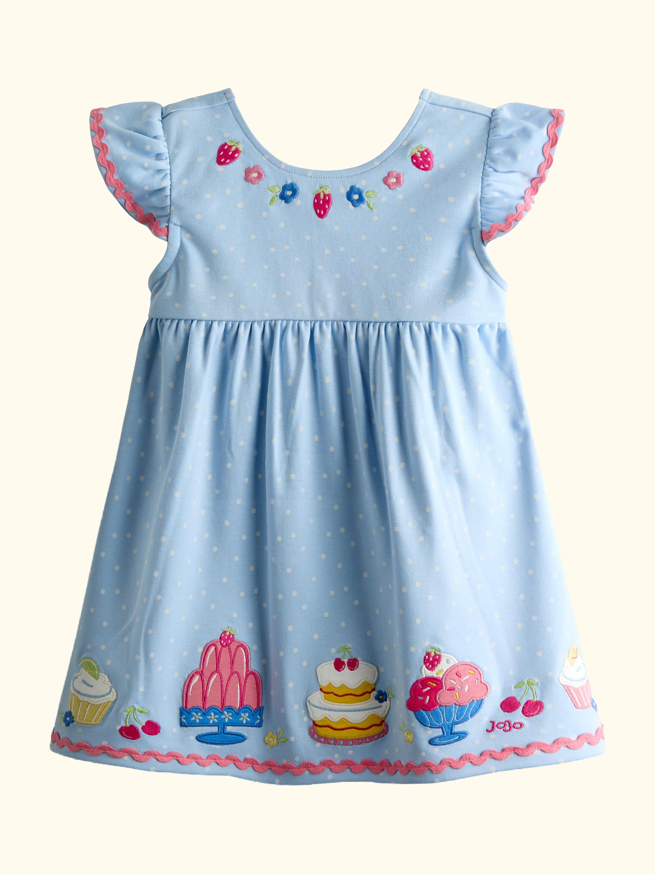 Kids' Appliqué Flutter Sleeve Dress, Light Blue
