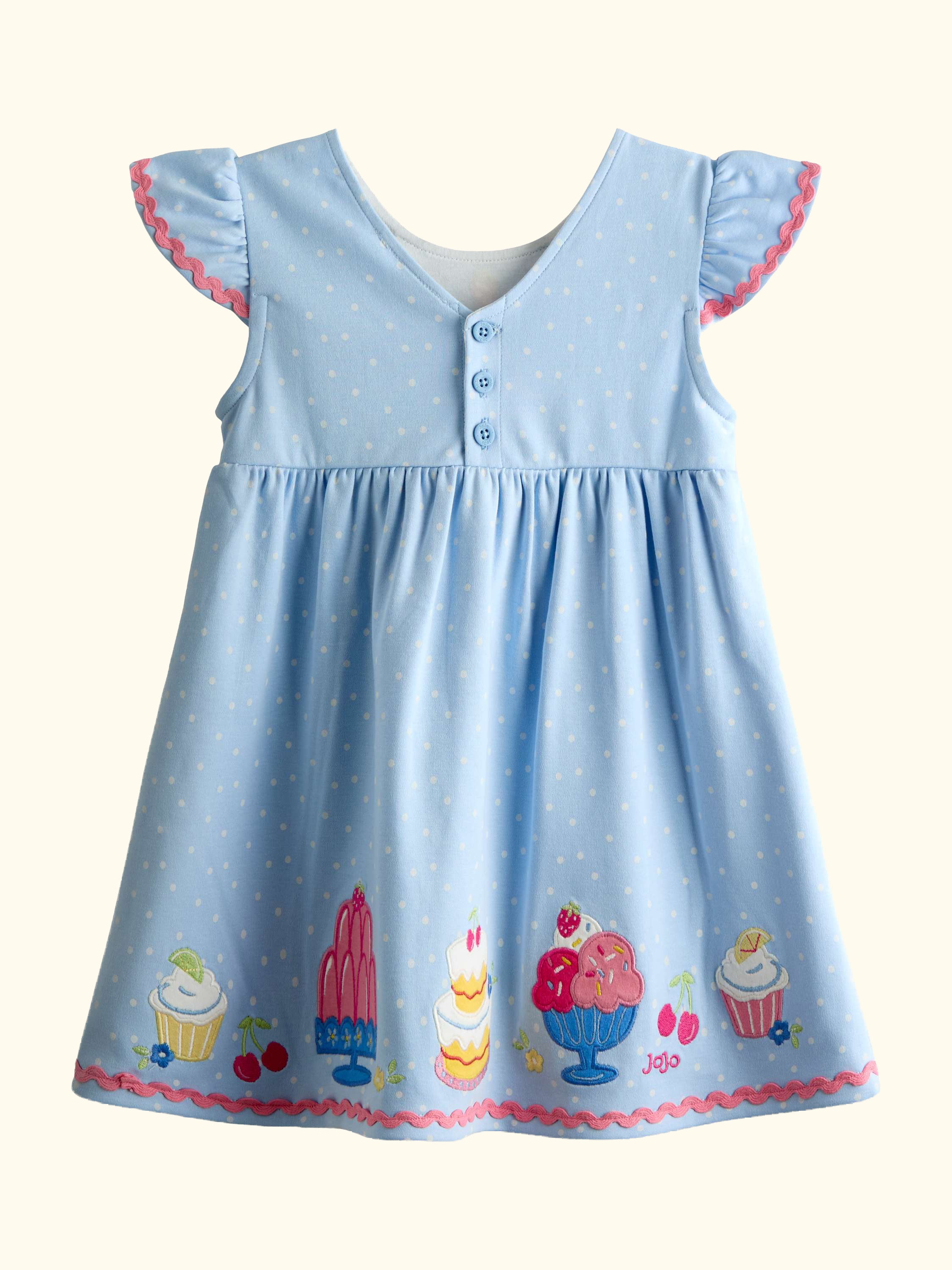 Kids' Appliqué Flutter Sleeve Dress, Light Blue