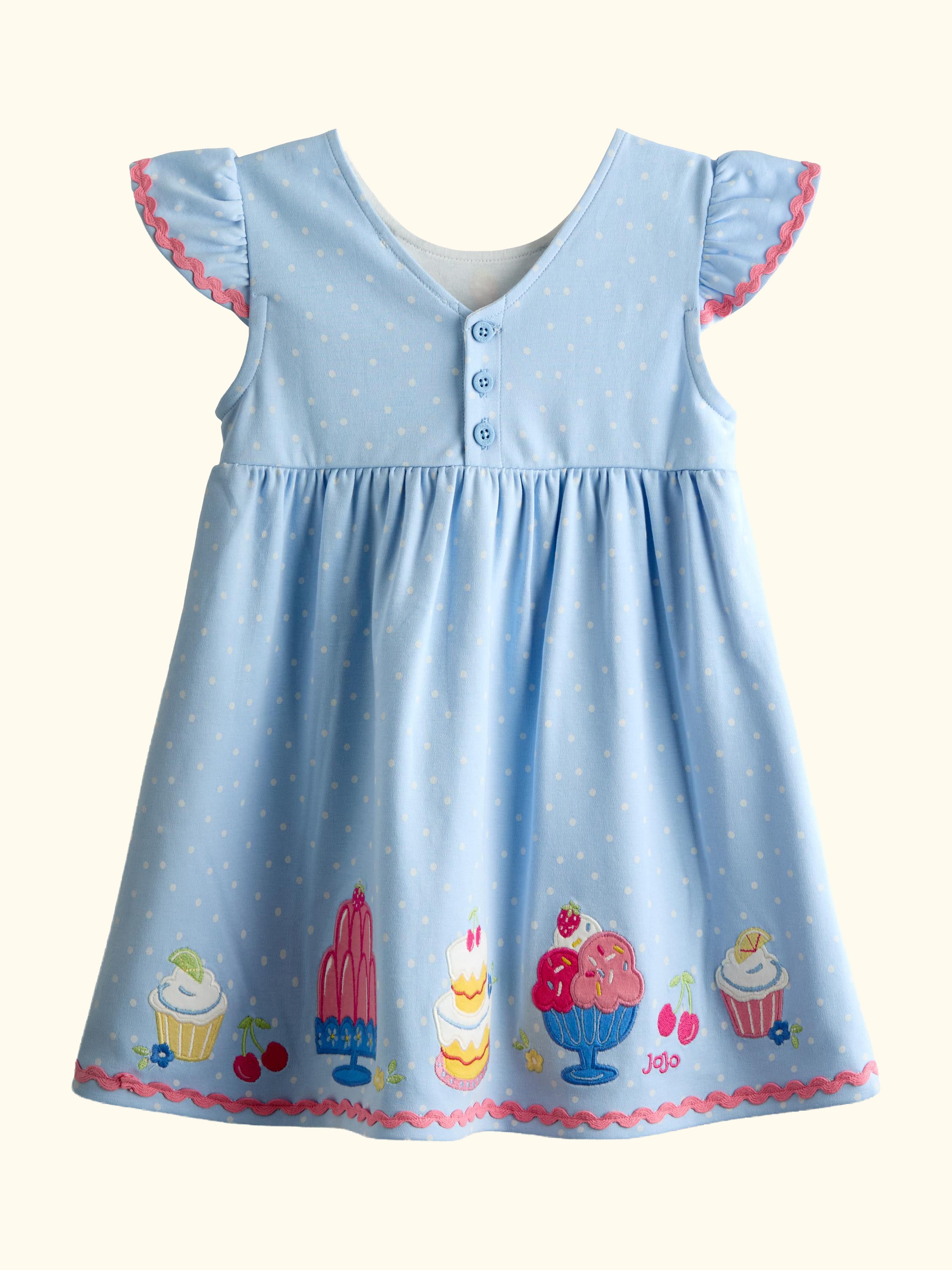 Kids' Appliqué Flutter Sleeve Dress, Light Blue