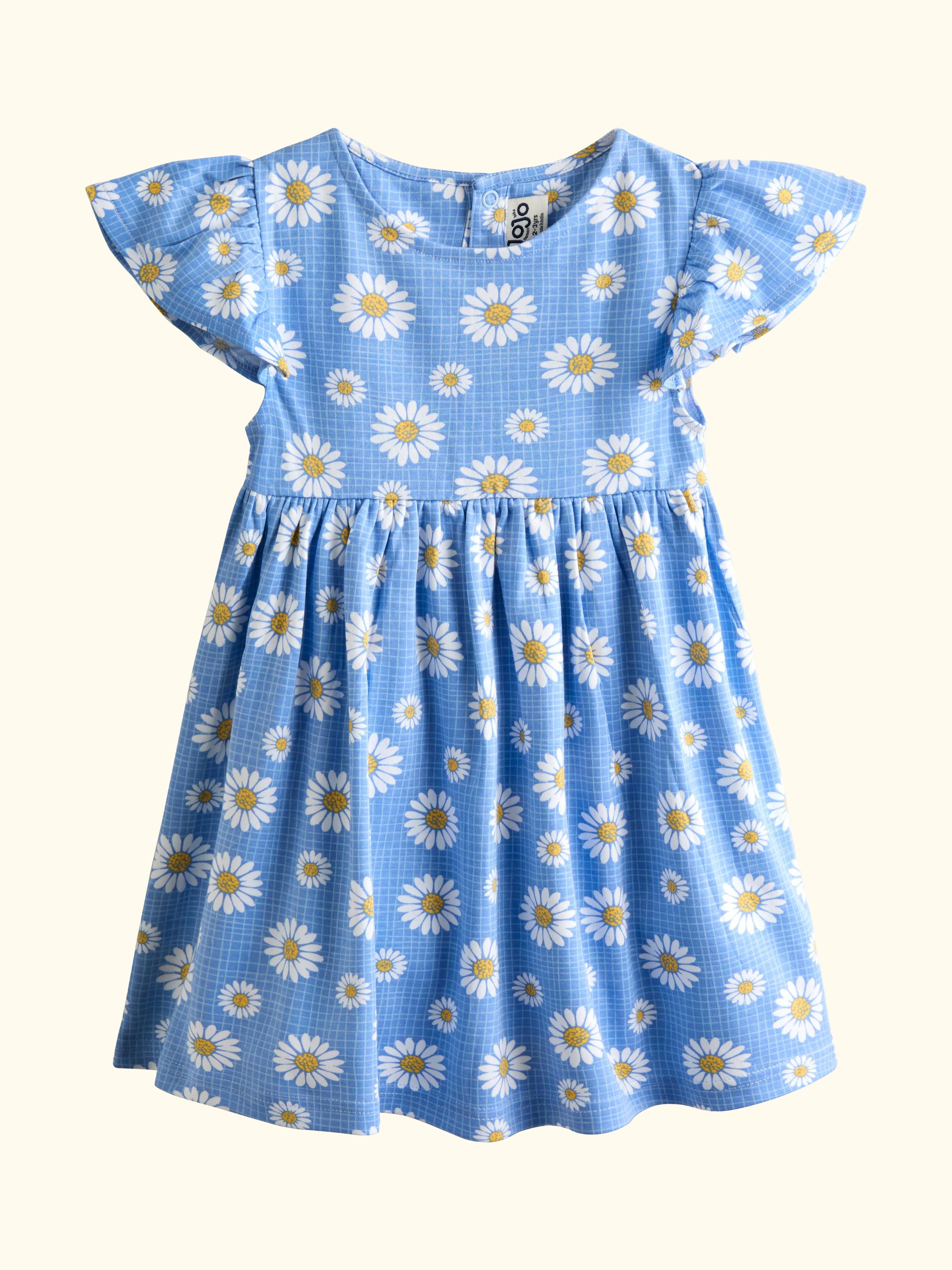 Kids' Flutter Sleeve Daisy Print Dress, Mid Blue