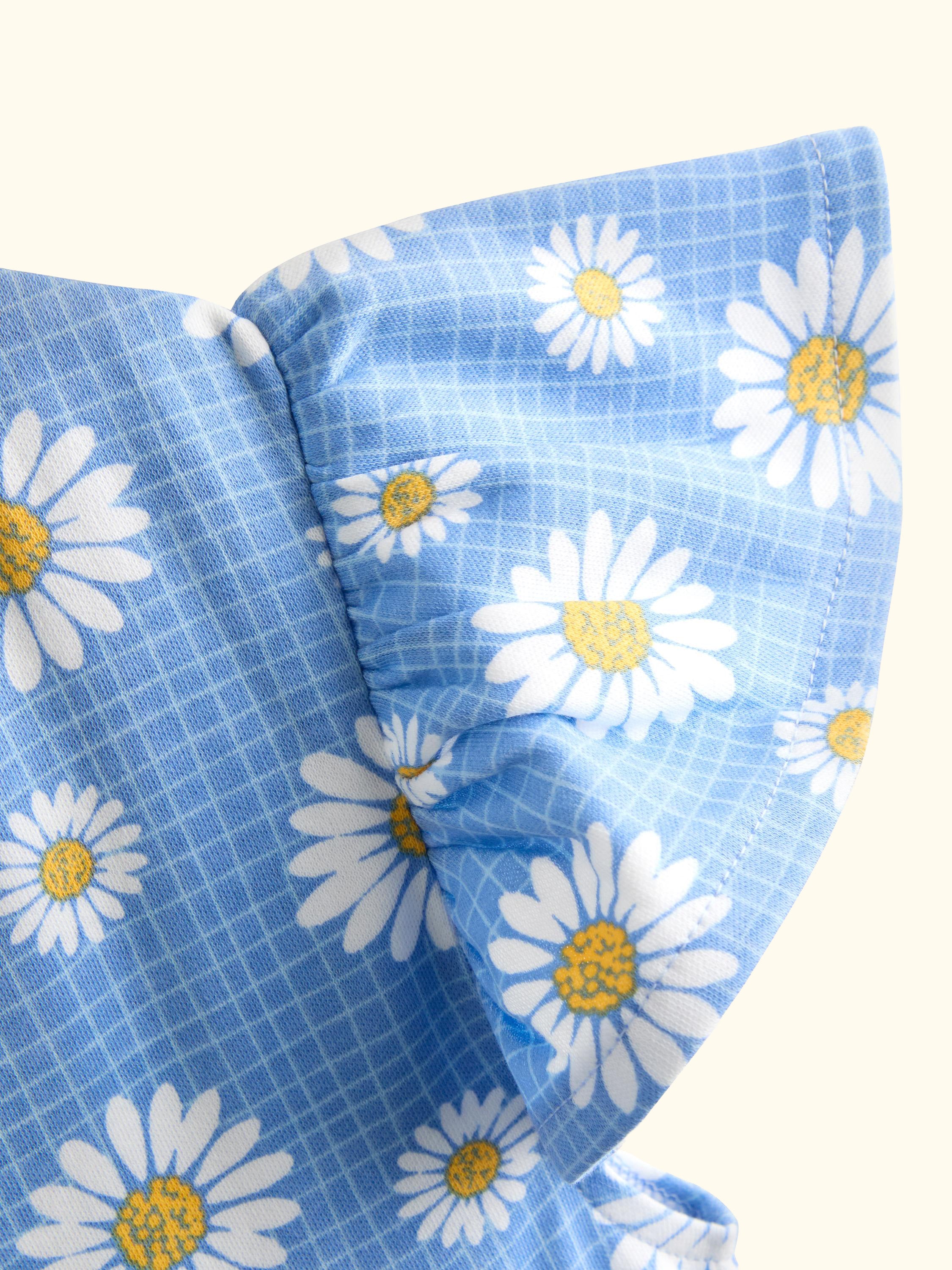 Kids' Flutter Sleeve Daisy Print Dress, Mid Blue
