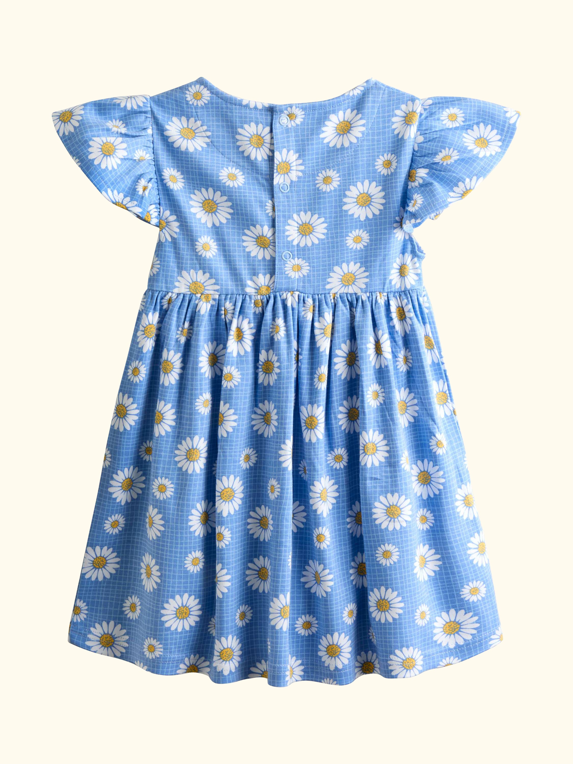 Kids' Flutter Sleeve Daisy Print Dress, Mid Blue