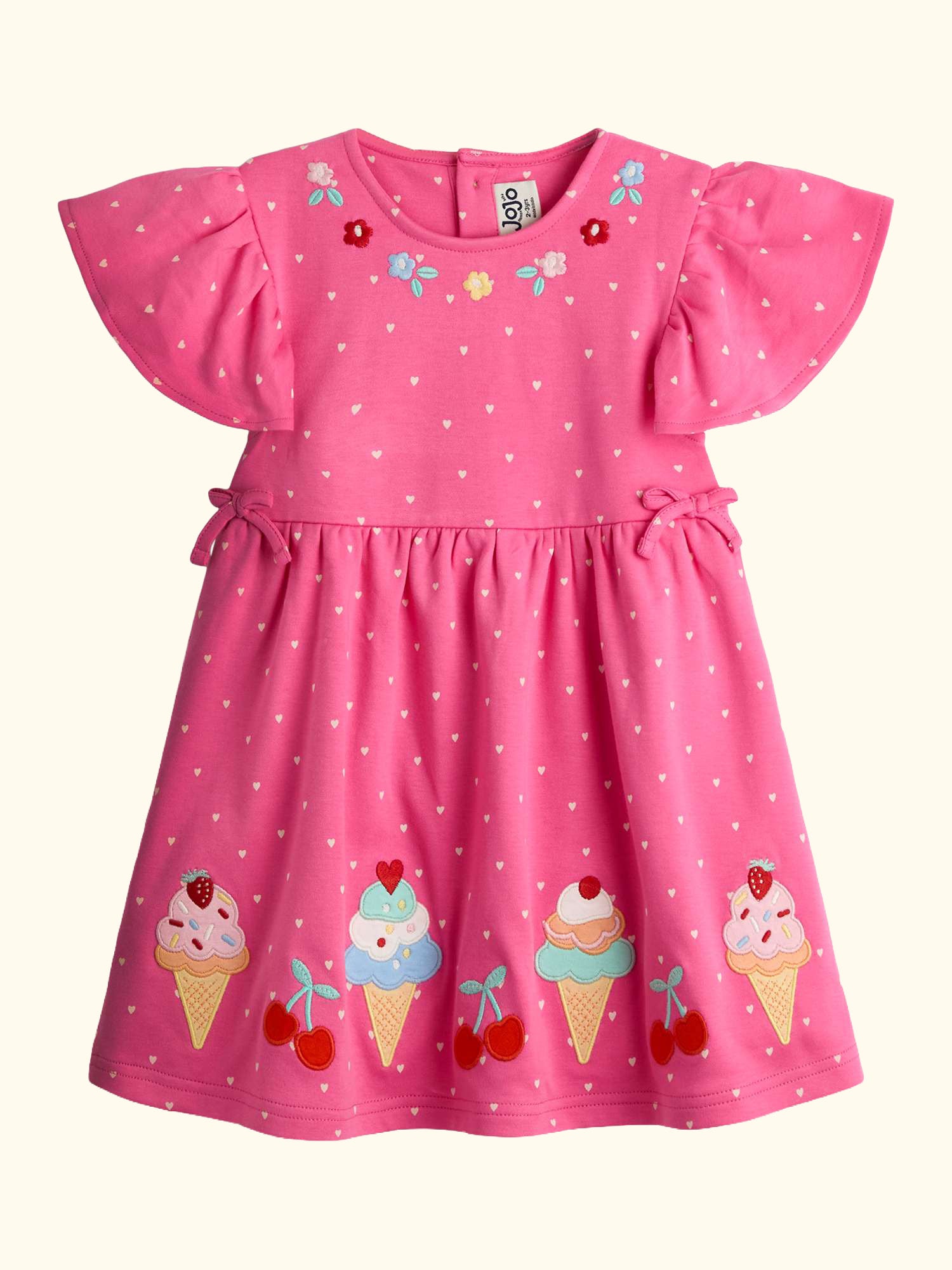 Kids' Appliqué Flutter Sleeve Dress, Fuchsia Pink