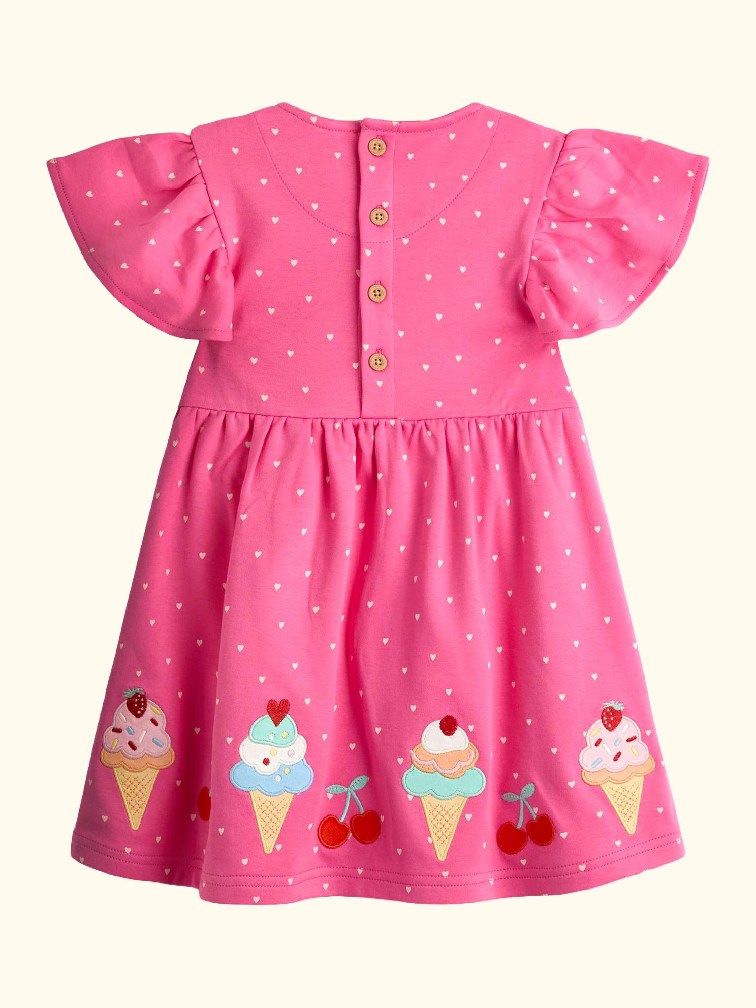 Kids' Appliqué Flutter Sleeve Dress, Fuchsia Pink