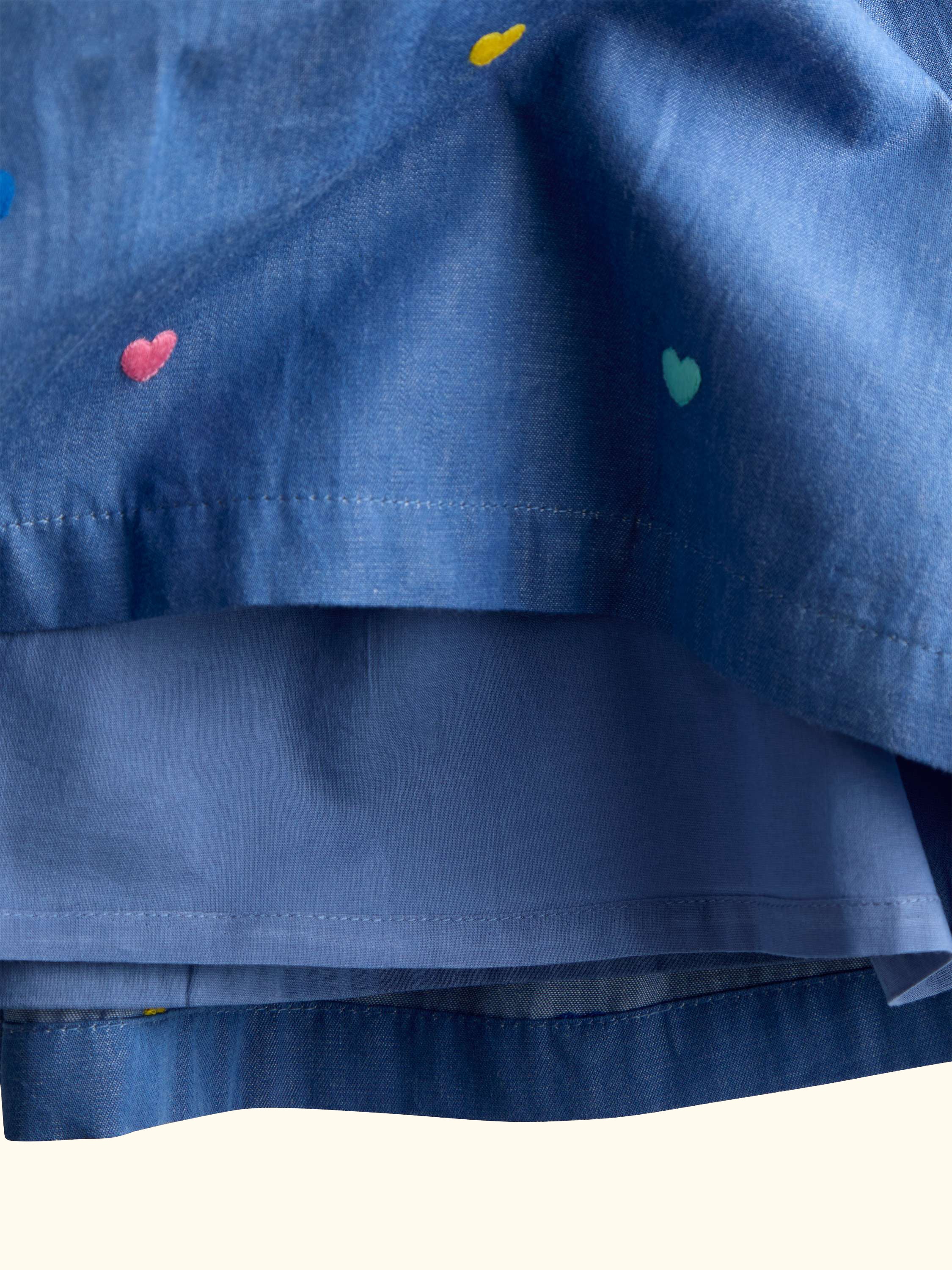 Kids' Embroidered Heart Frill Sleeve Dress, Chambray Blue