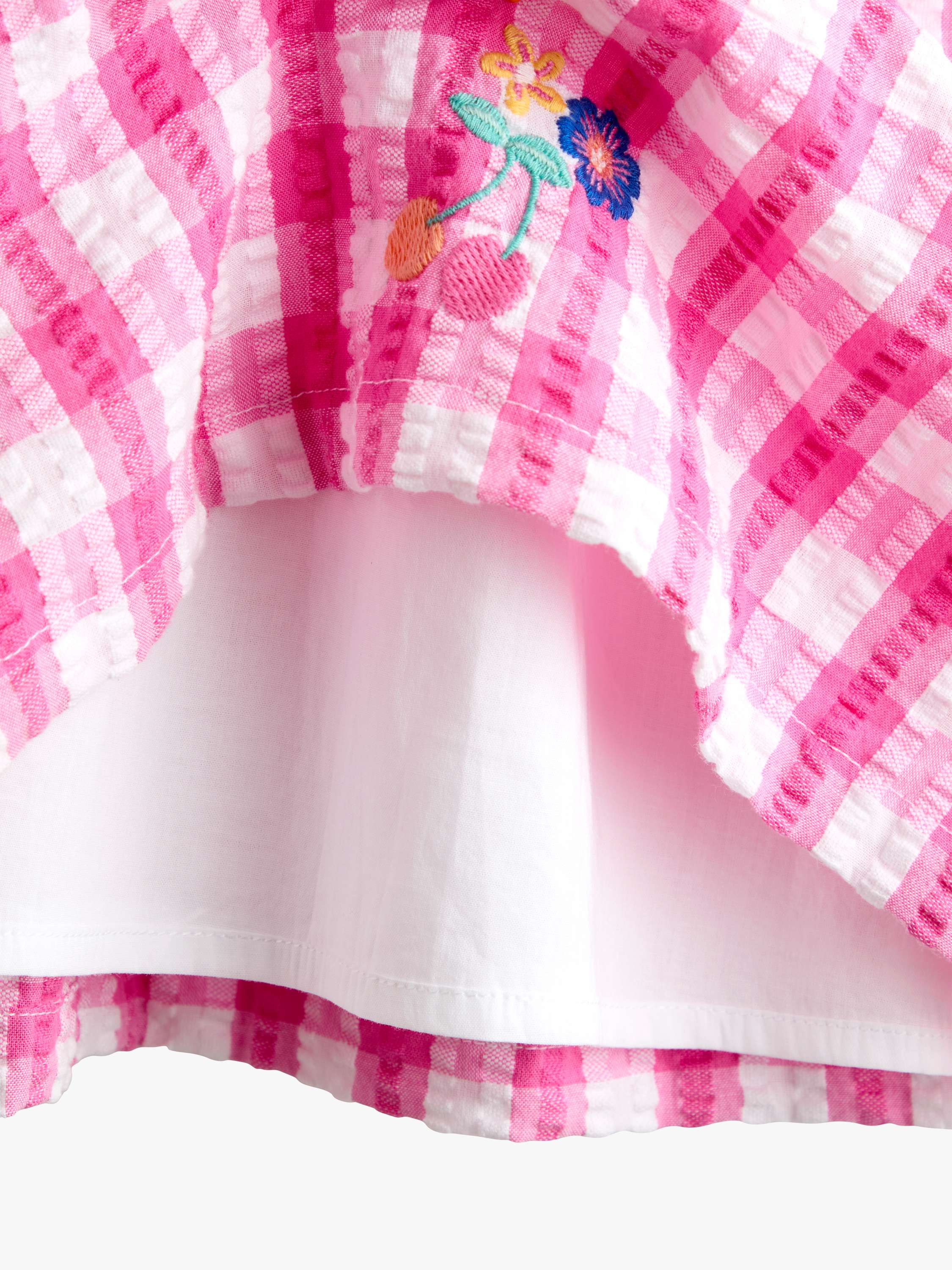Kids' Frill Square Neck Gingham Dress, Bright Pink