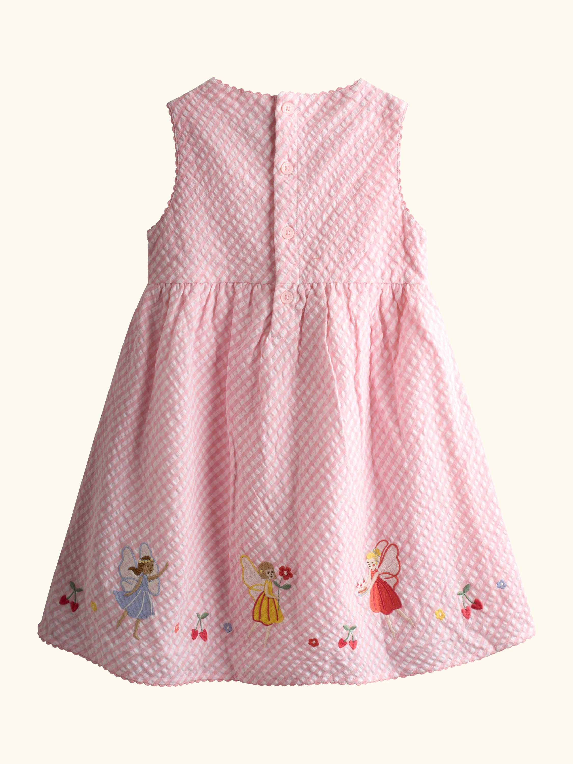 Kids' Appliqué Gingham Sleeveless Dress, Light Pink