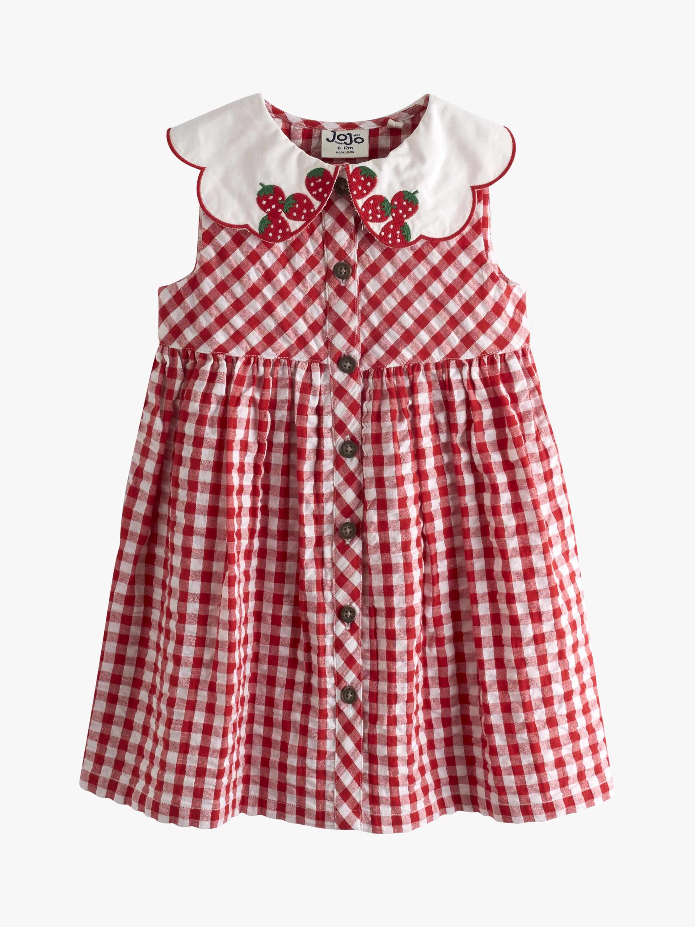 Kids' Gingham Collared Button Dress, Bright Red