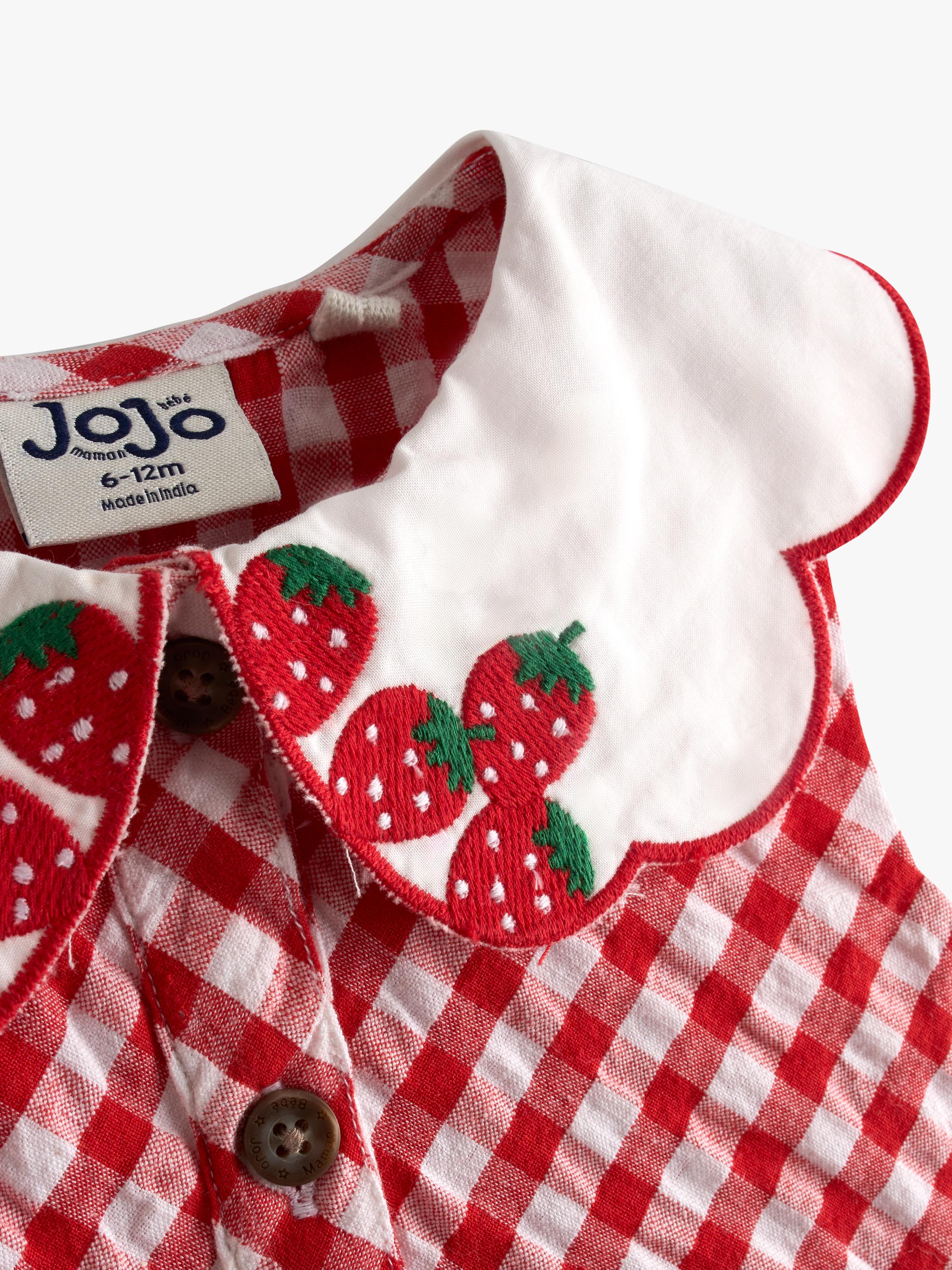 Kids' Gingham Collared Button Dress, Bright Red