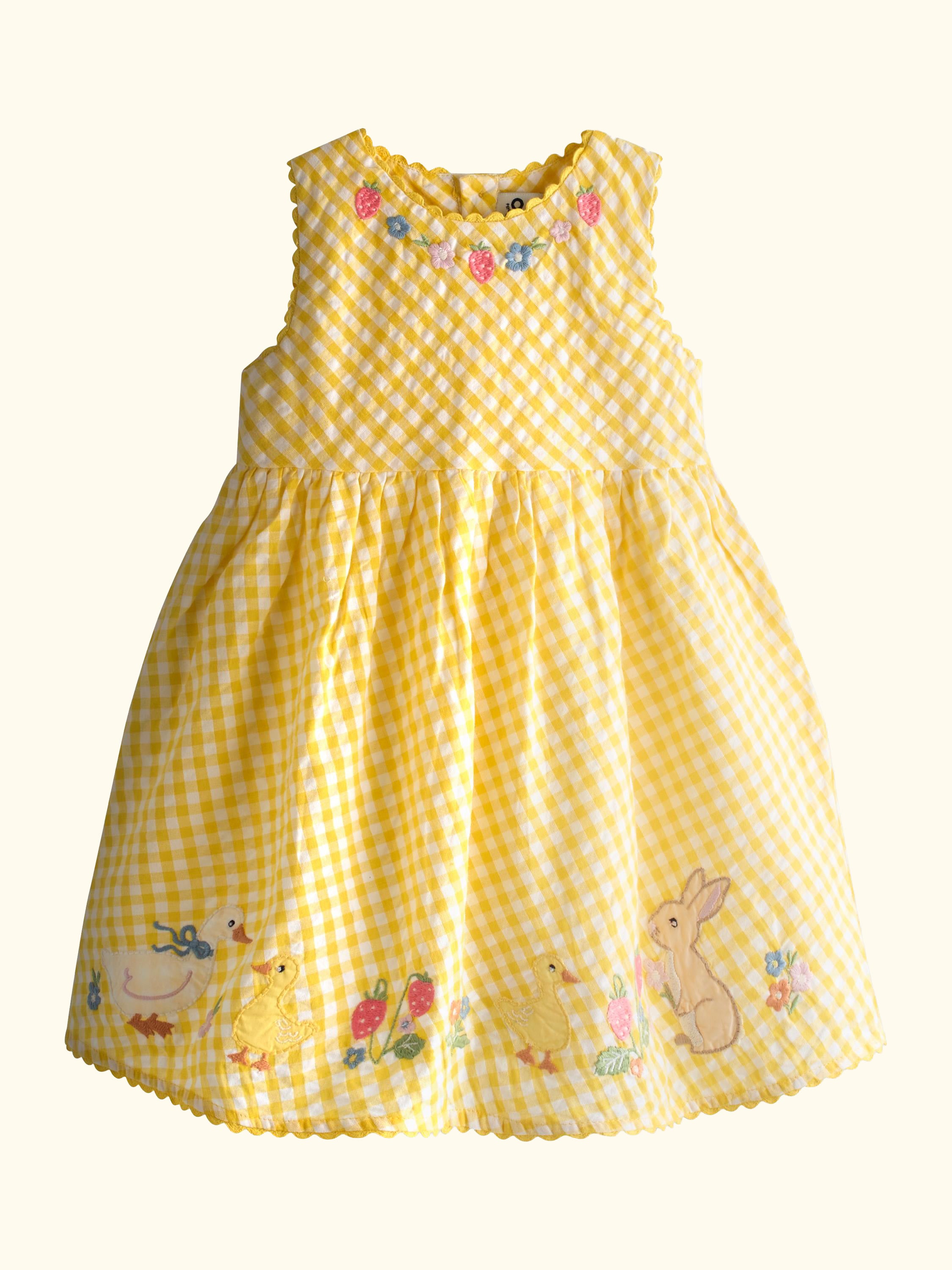 Kids' Appliqué Gingham Sleeveless Dress, Light Yellow