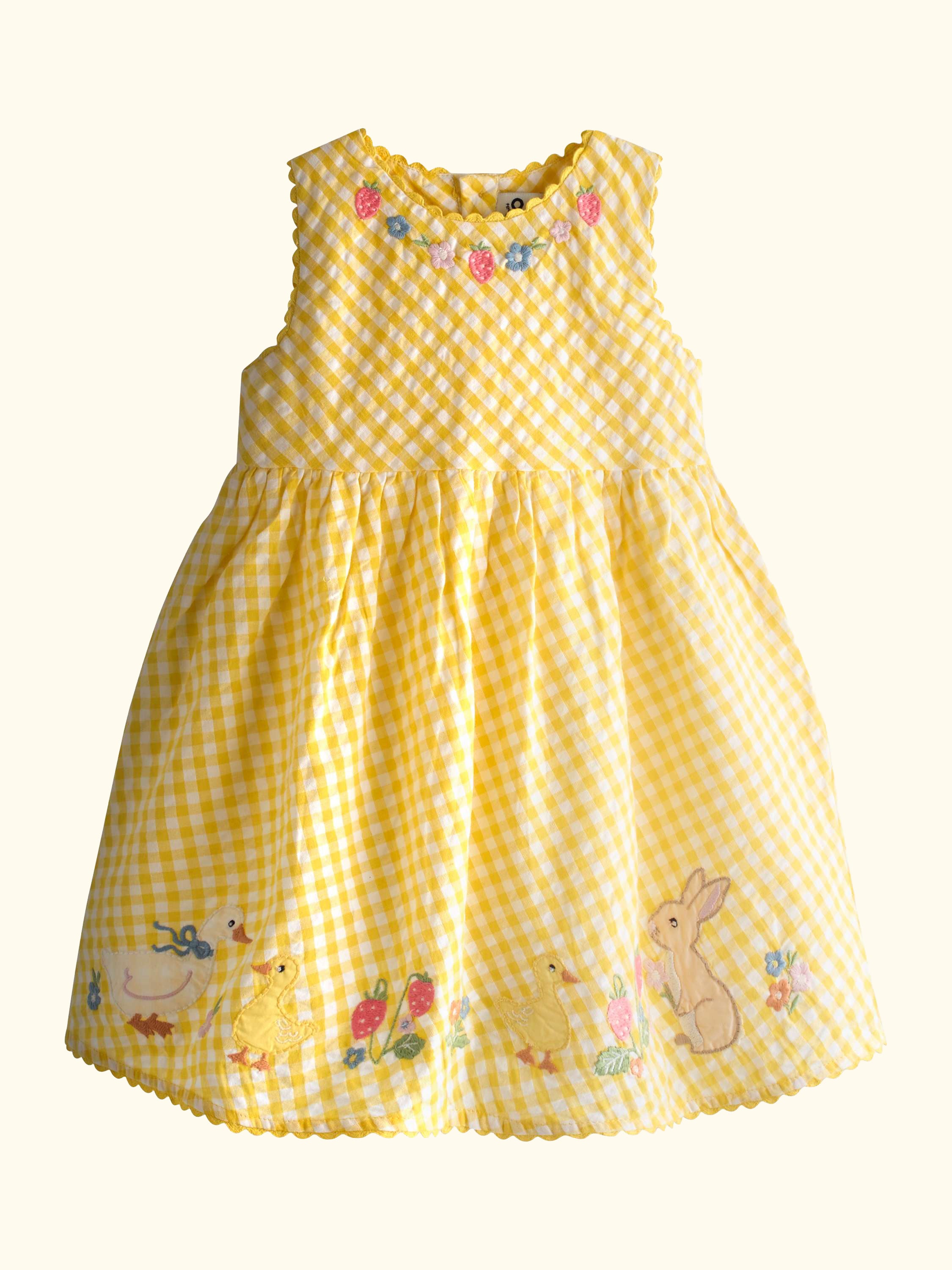 Kids' Appliqué Gingham Sleeveless Dress, Light Yellow