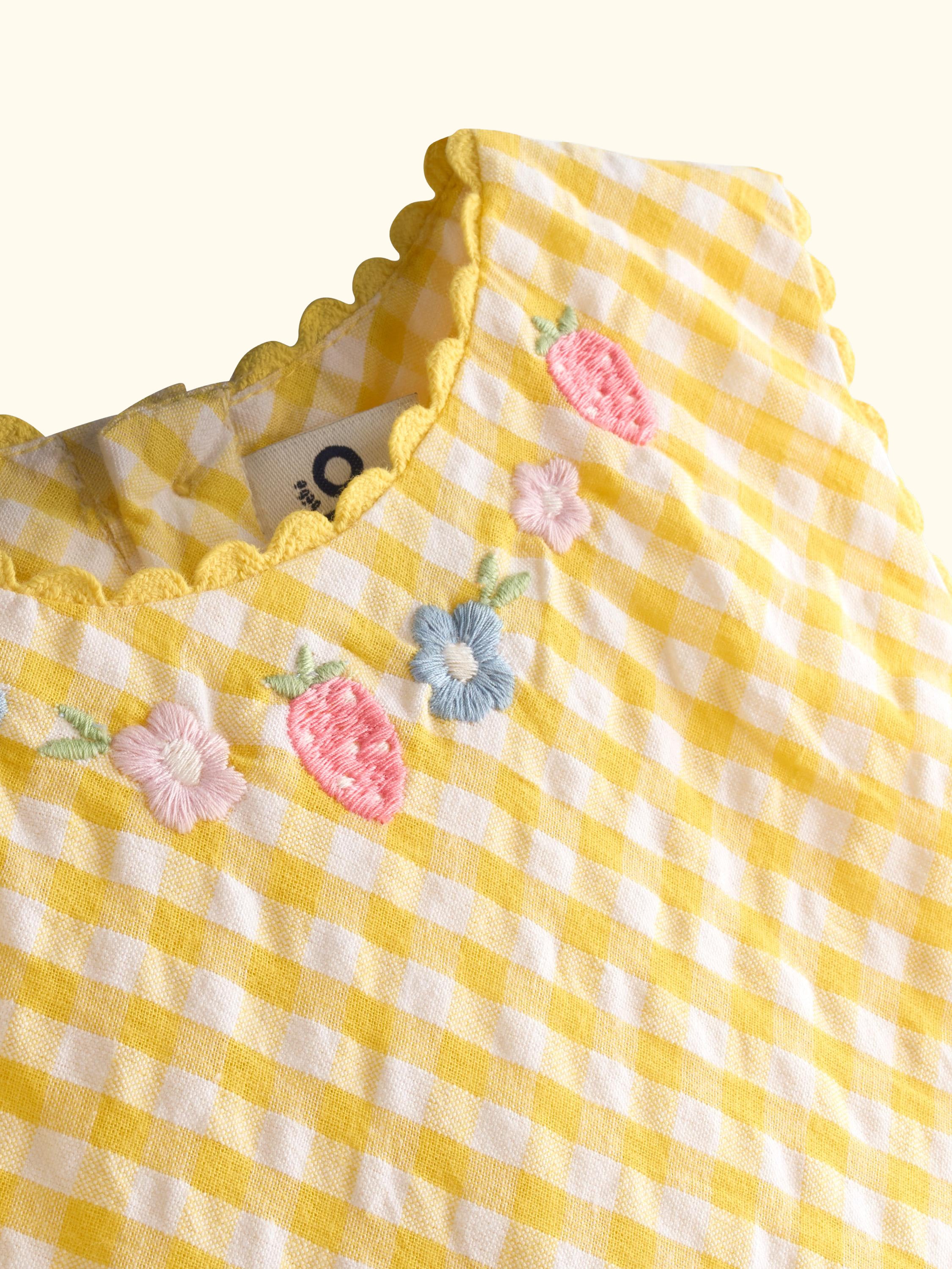 Kids' Appliqué Gingham Sleeveless Dress, Light Yellow