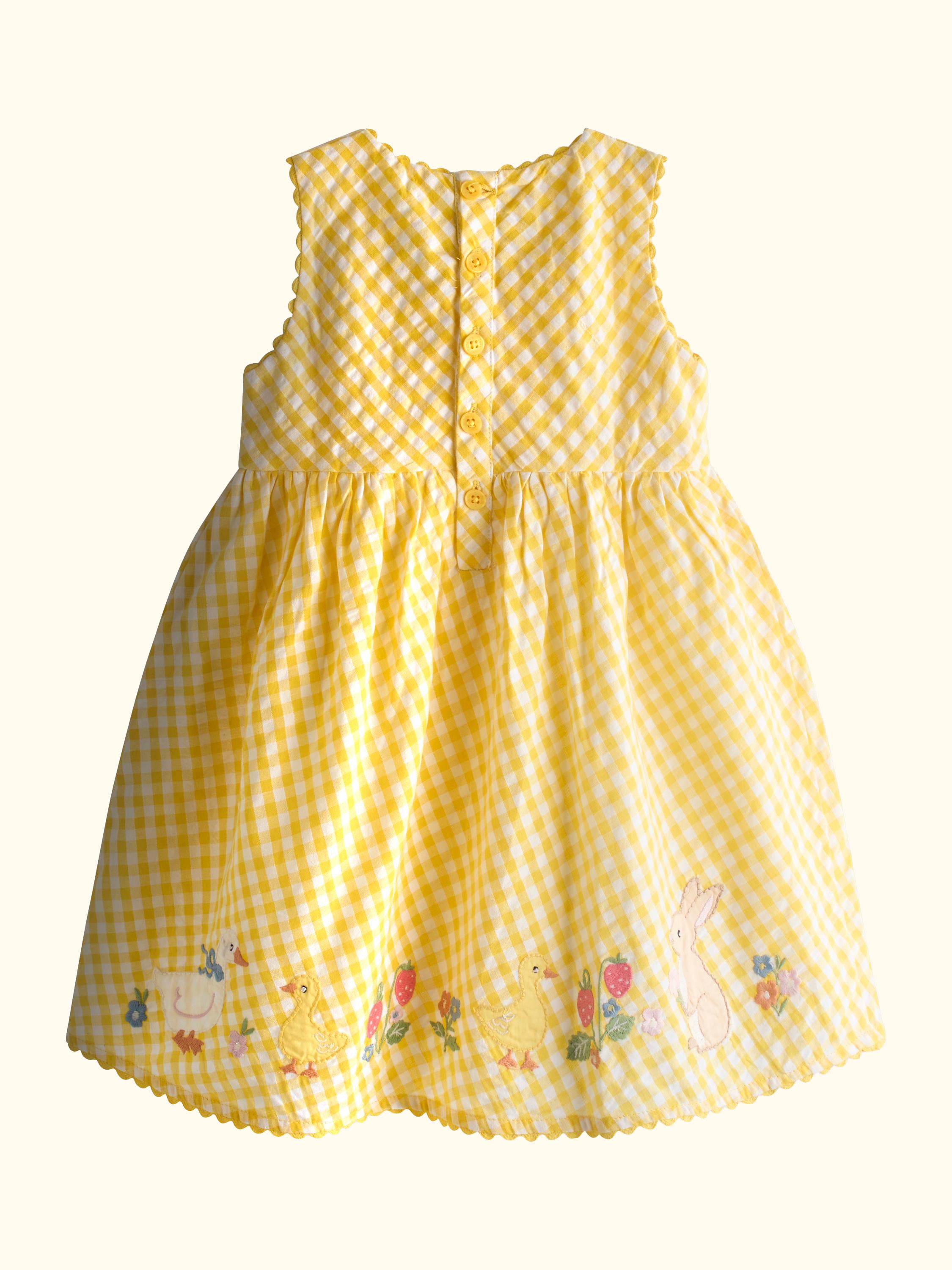 Kids' Appliqué Gingham Sleeveless Dress, Light Yellow