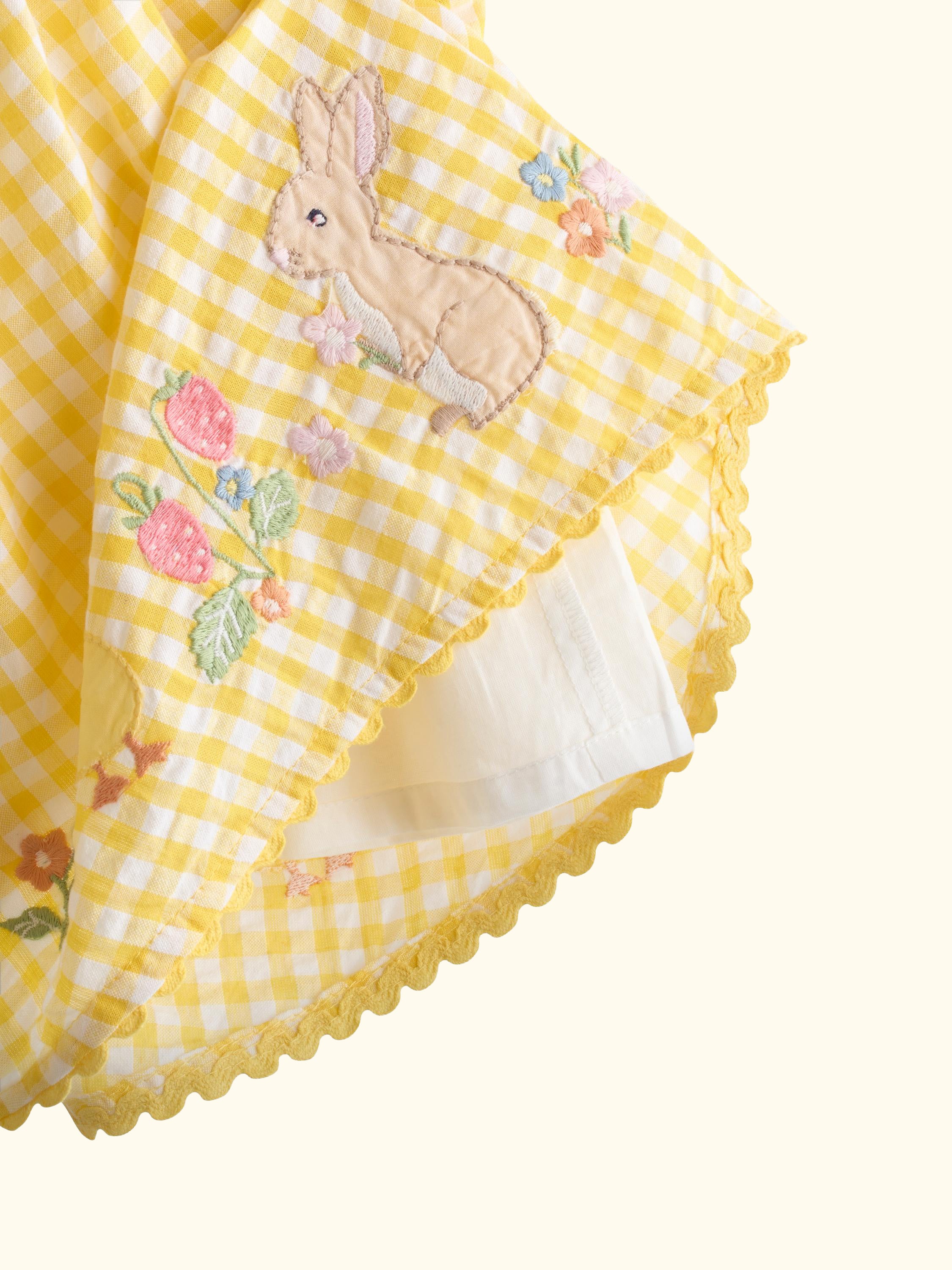 Kids' Appliqué Gingham Sleeveless Dress, Light Yellow
