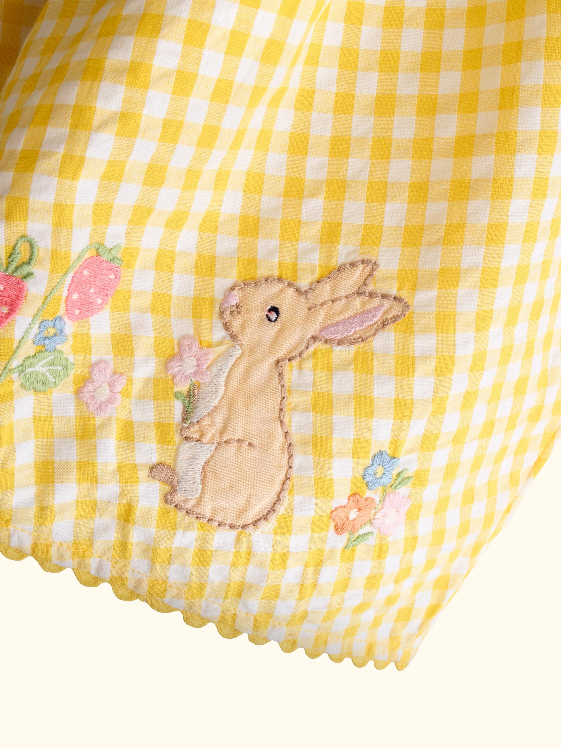 Kids' Appliqué Gingham Sleeveless Dress, Light Yellow