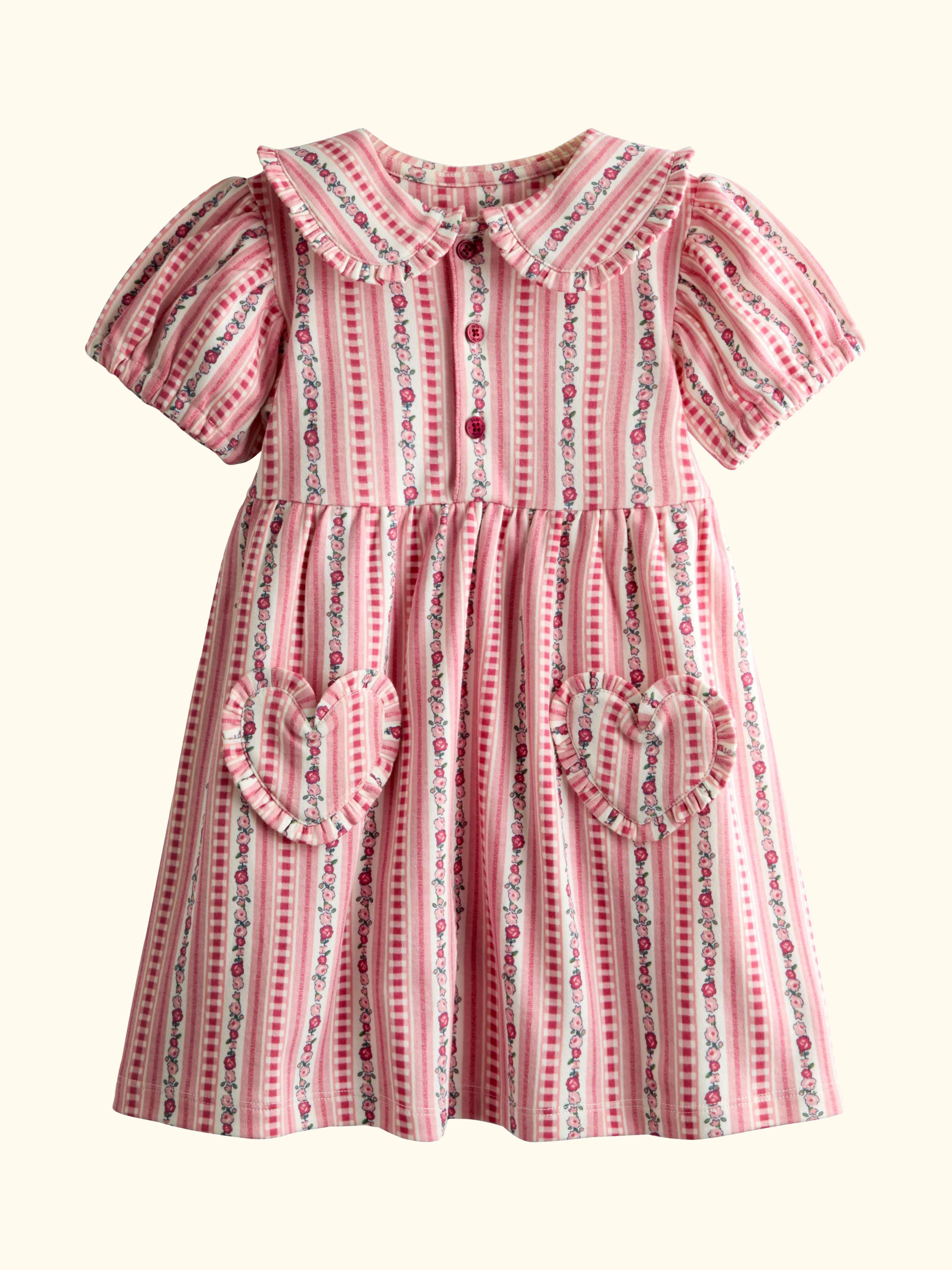 Kids' Floral Heart Pocket Dress, Mid Pink