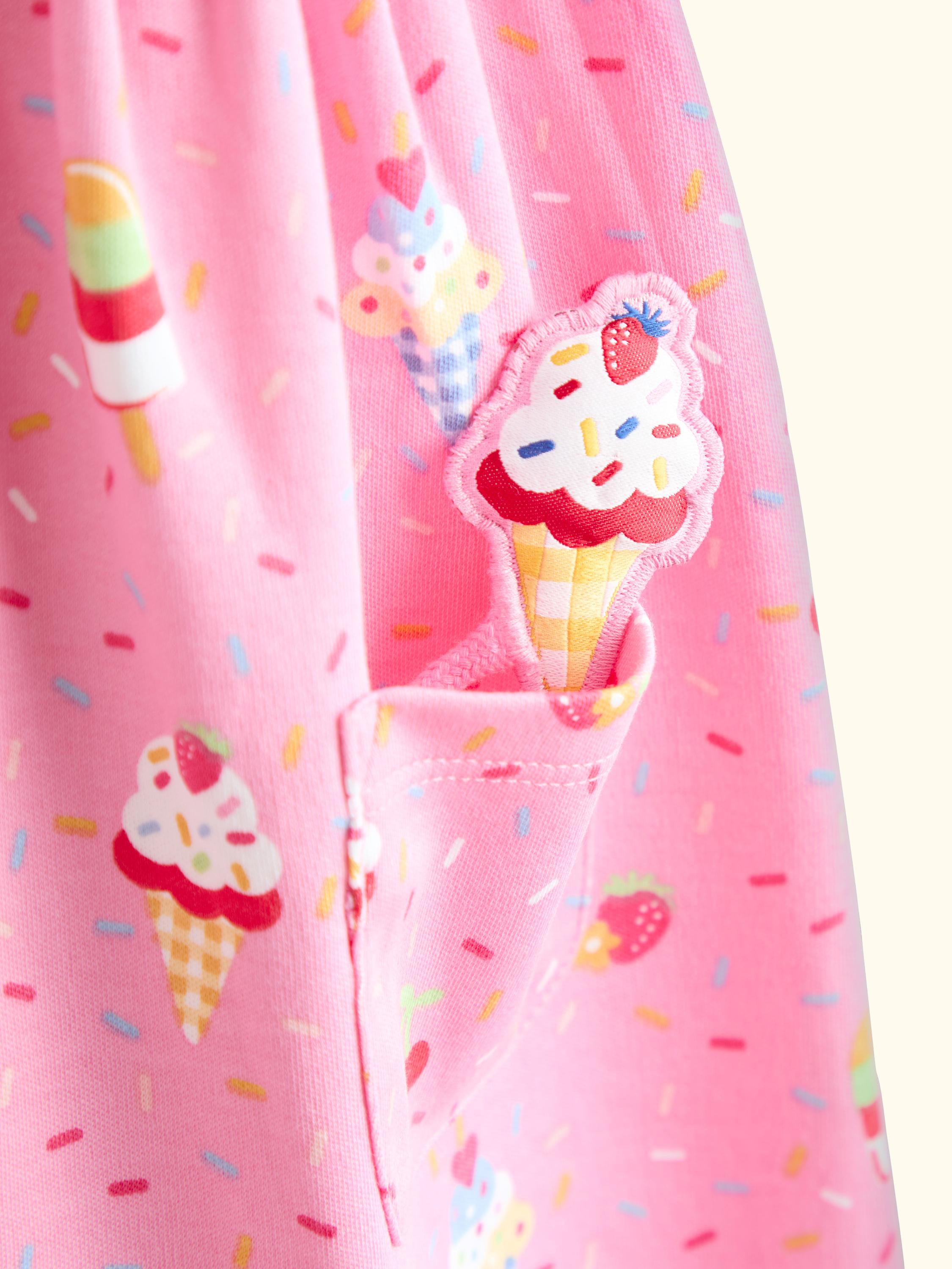 Kids' Button Down Ice Cream Pet in Pocket Dress, Bright Pink