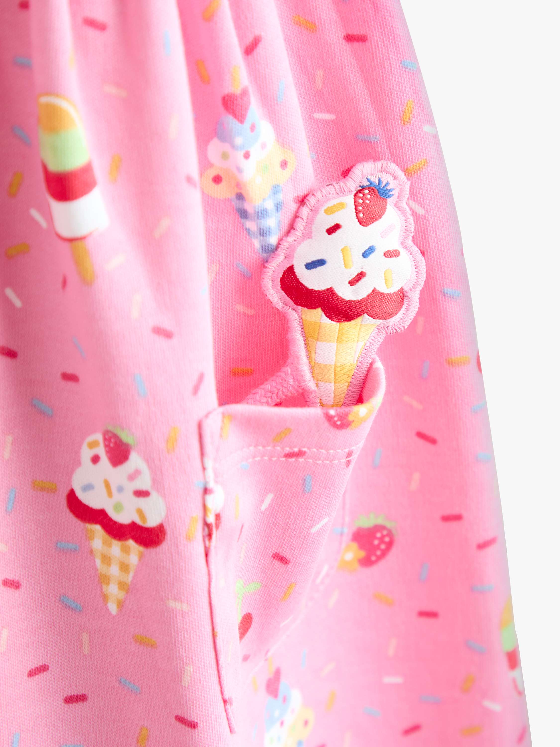 Kids' Button Down Ice Cream Pet in Pocket Dress, Bright Pink