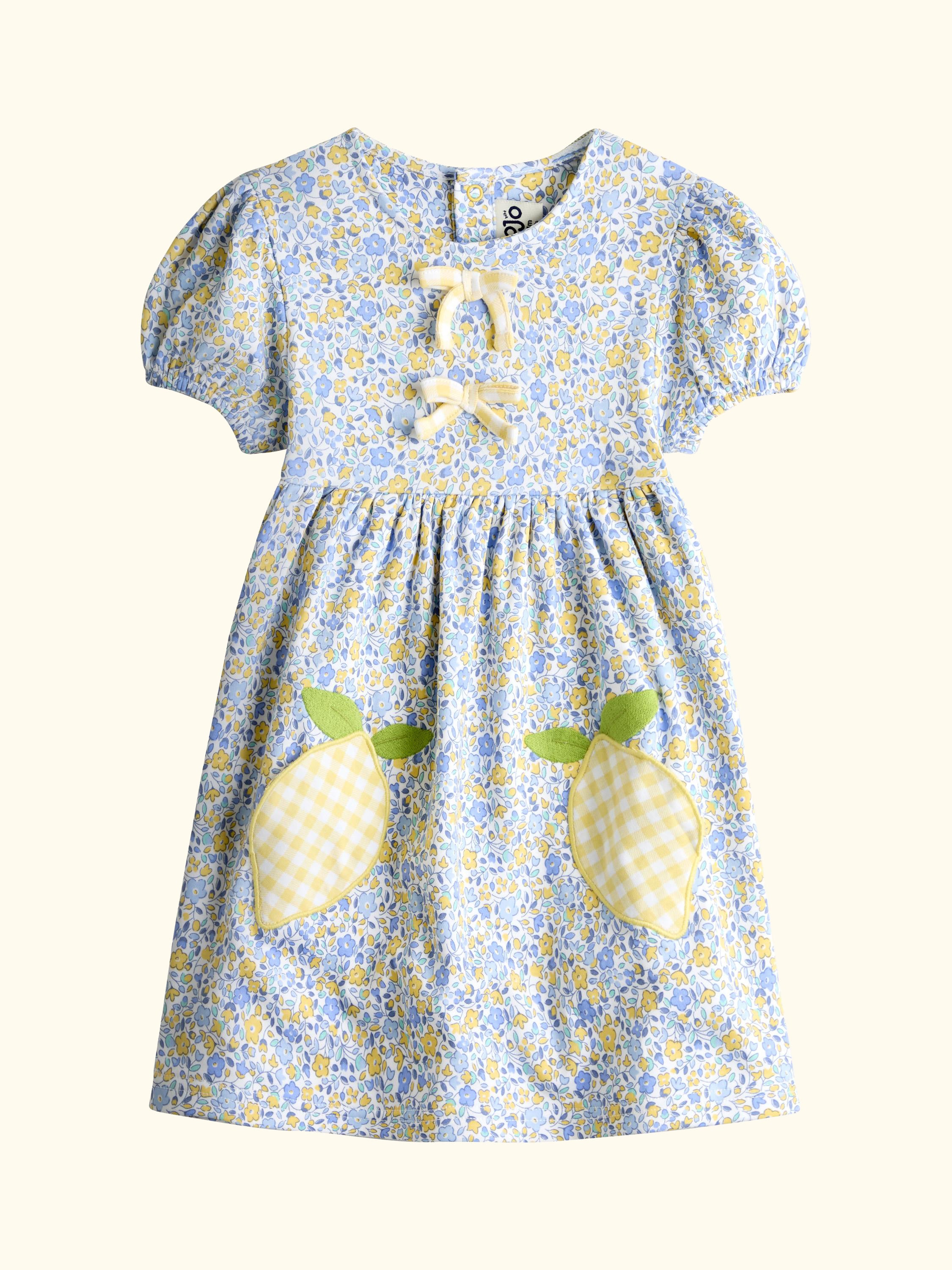 Kids' Lemon Appliqué Dress, Light Yellow