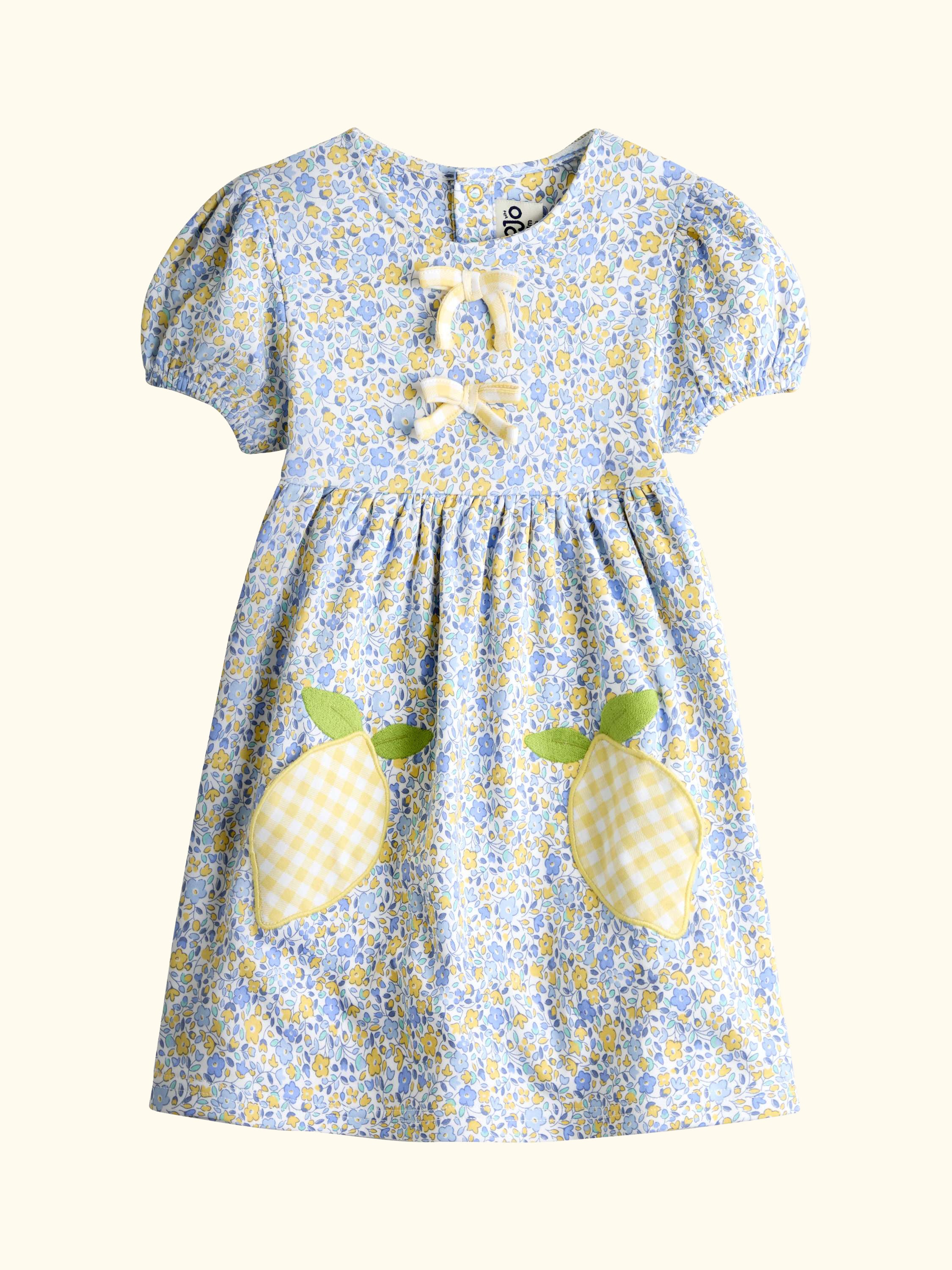 Kids' Lemon Appliqué Dress, Light Yellow