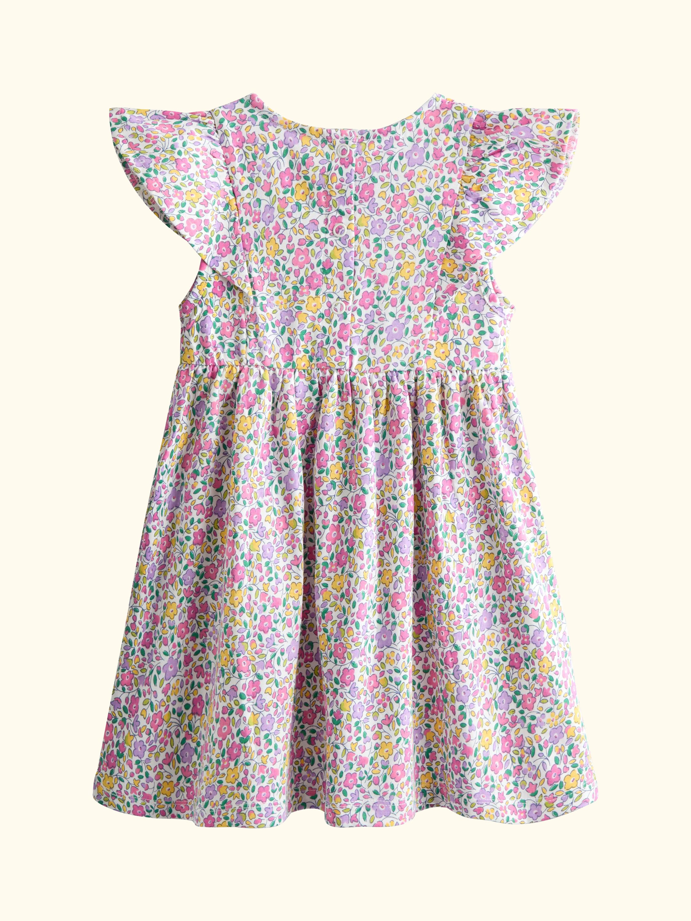 Kids' Ruffle Sleeve Ditsy Floral Dress, Mid Pink