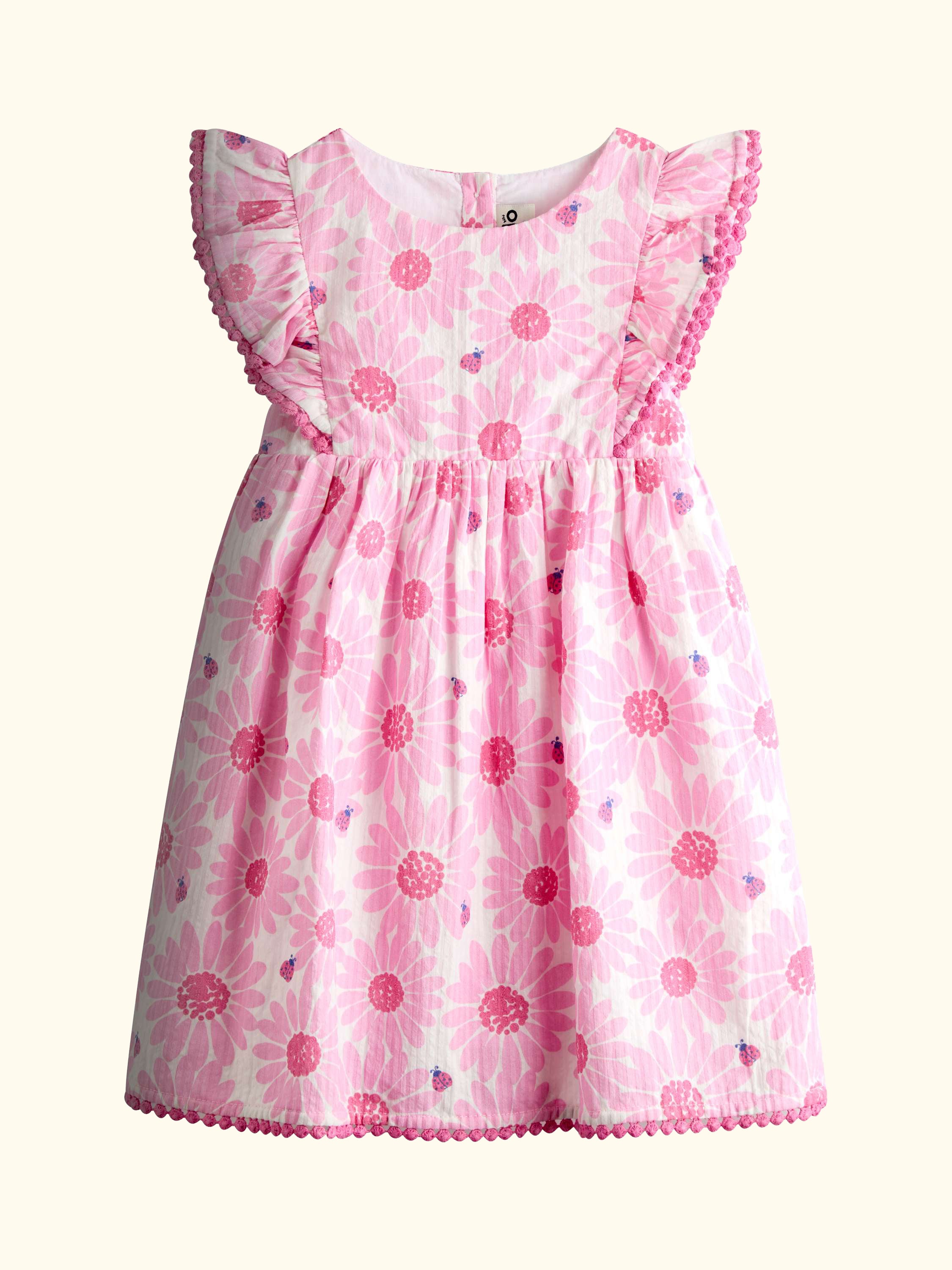 Kids' Frill Shoulder Sunflower Print Dress, Bright Pink