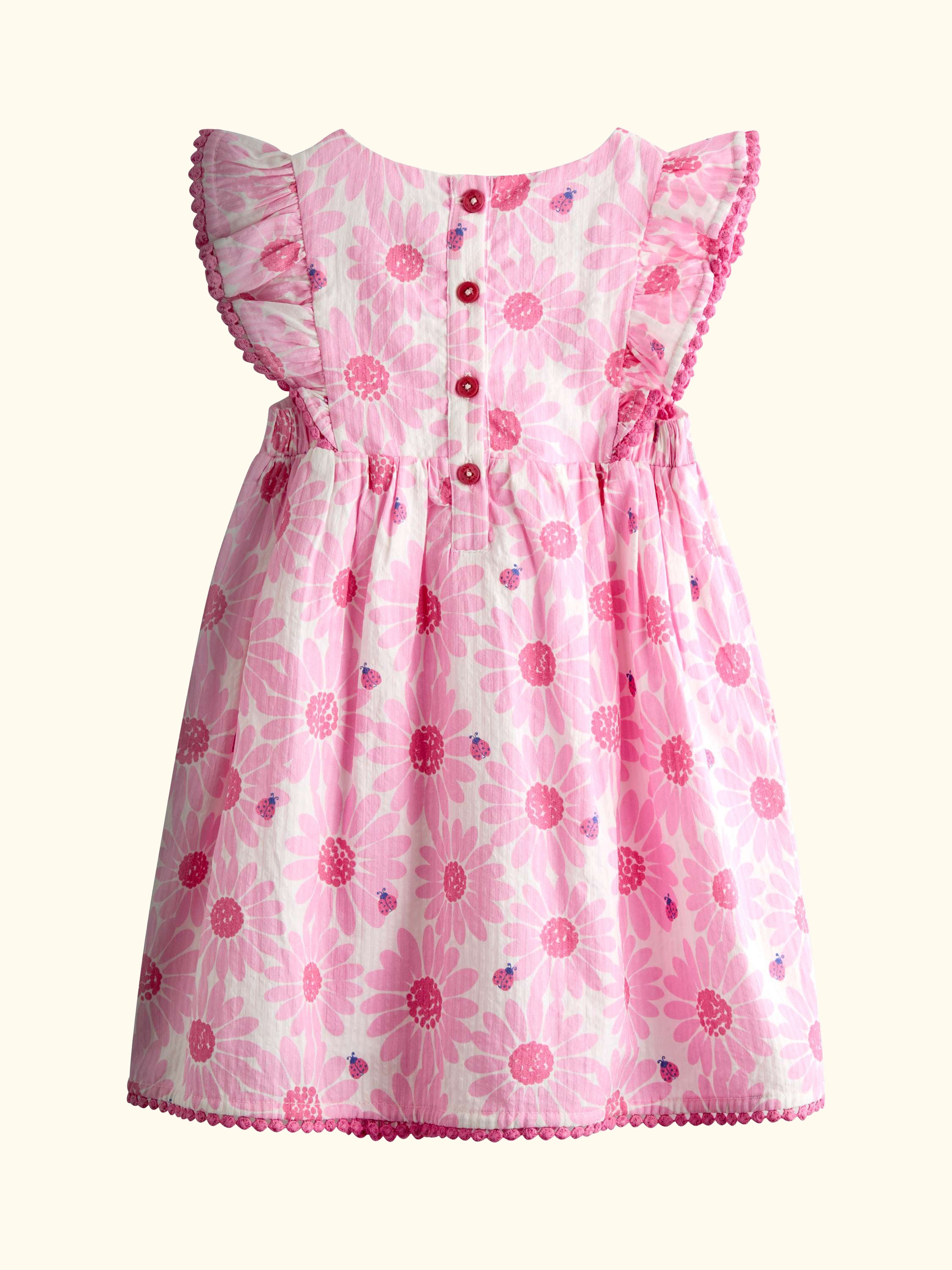 Kids' Frill Shoulder Sunflower Print Dress, Bright Pink
