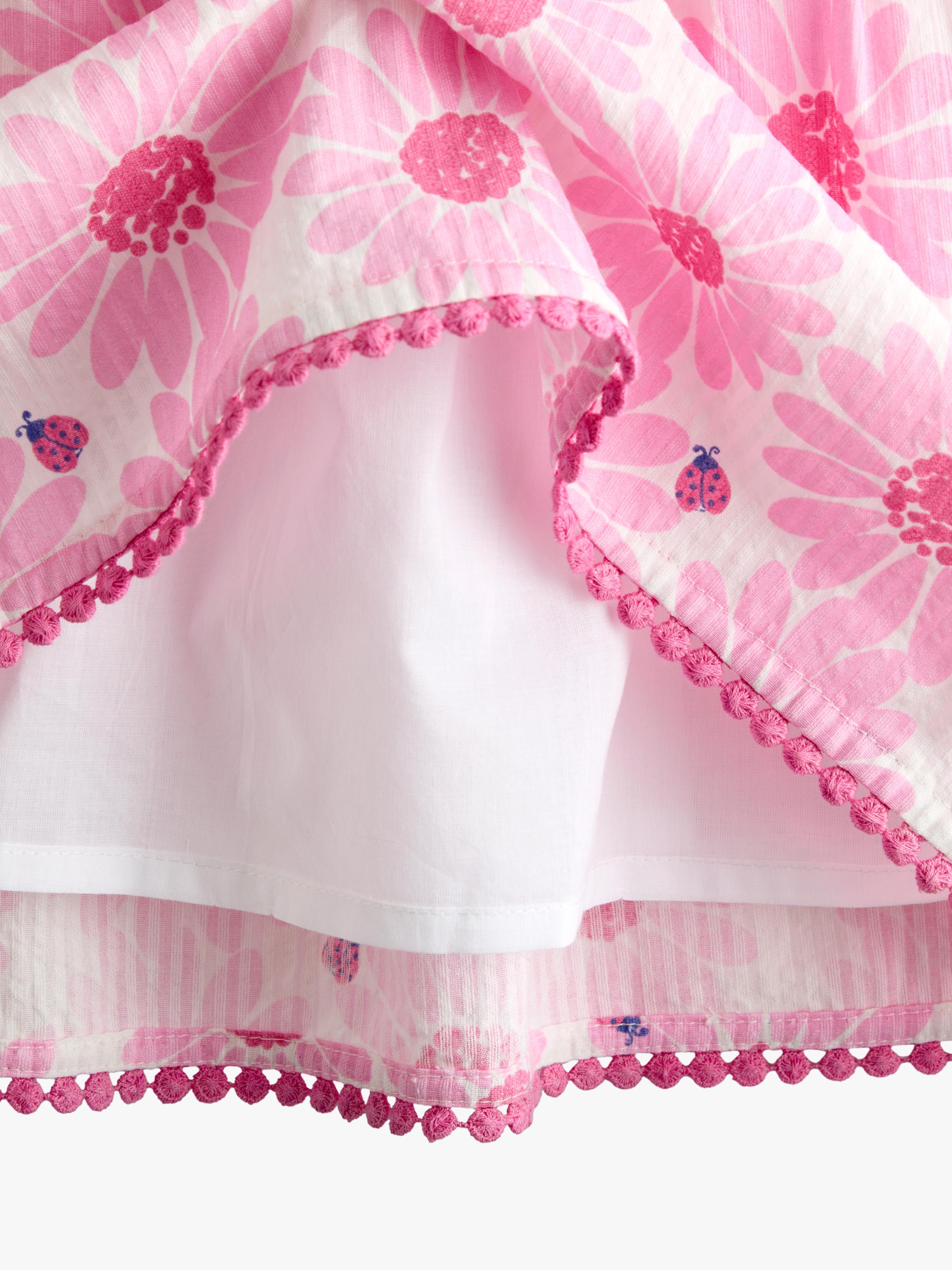 Kids' Frill Shoulder Sunflower Print Dress, Bright Pink