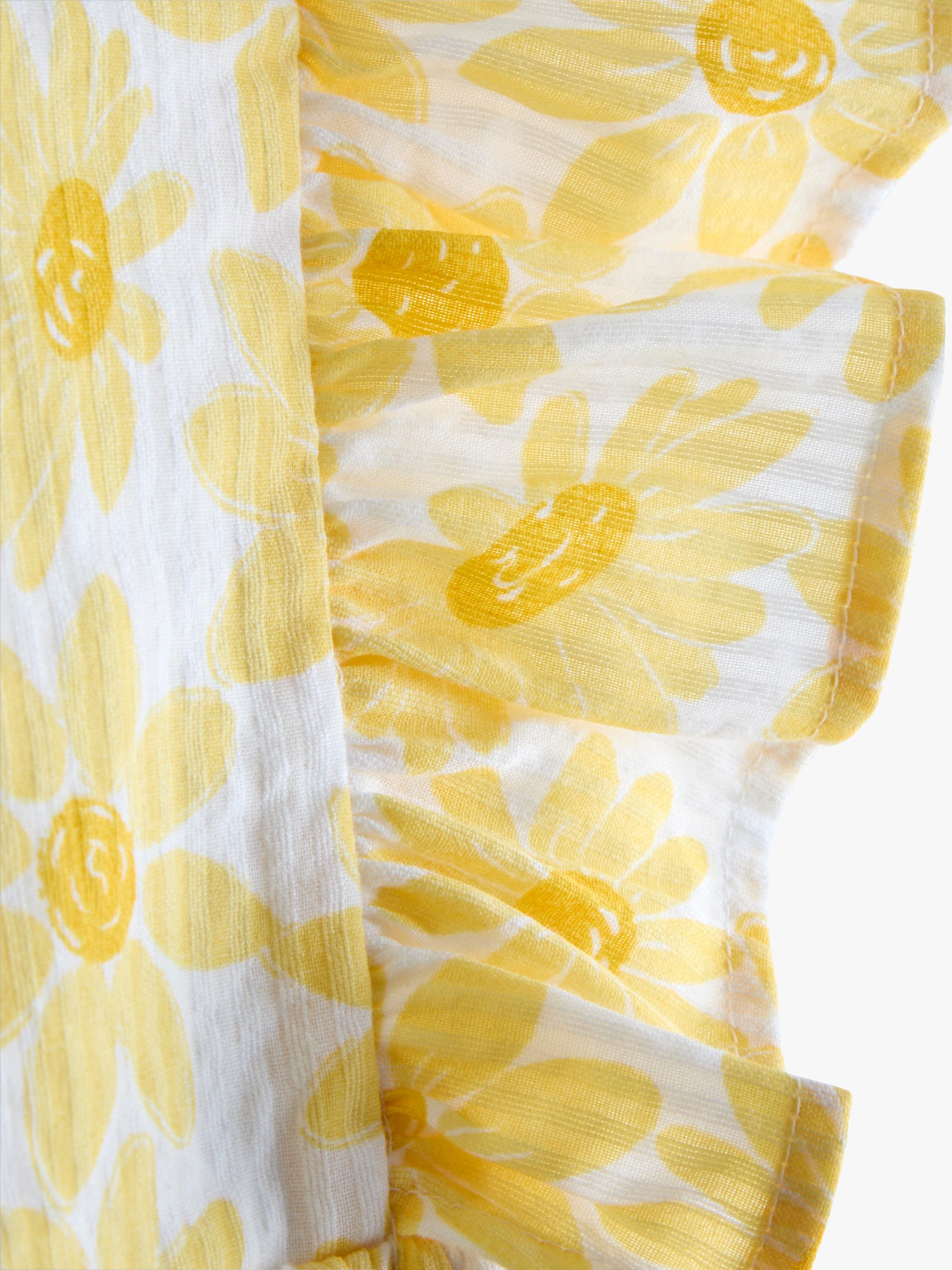 Kids' V-Back Sunflower Print Frill Dress, Bright Yellow