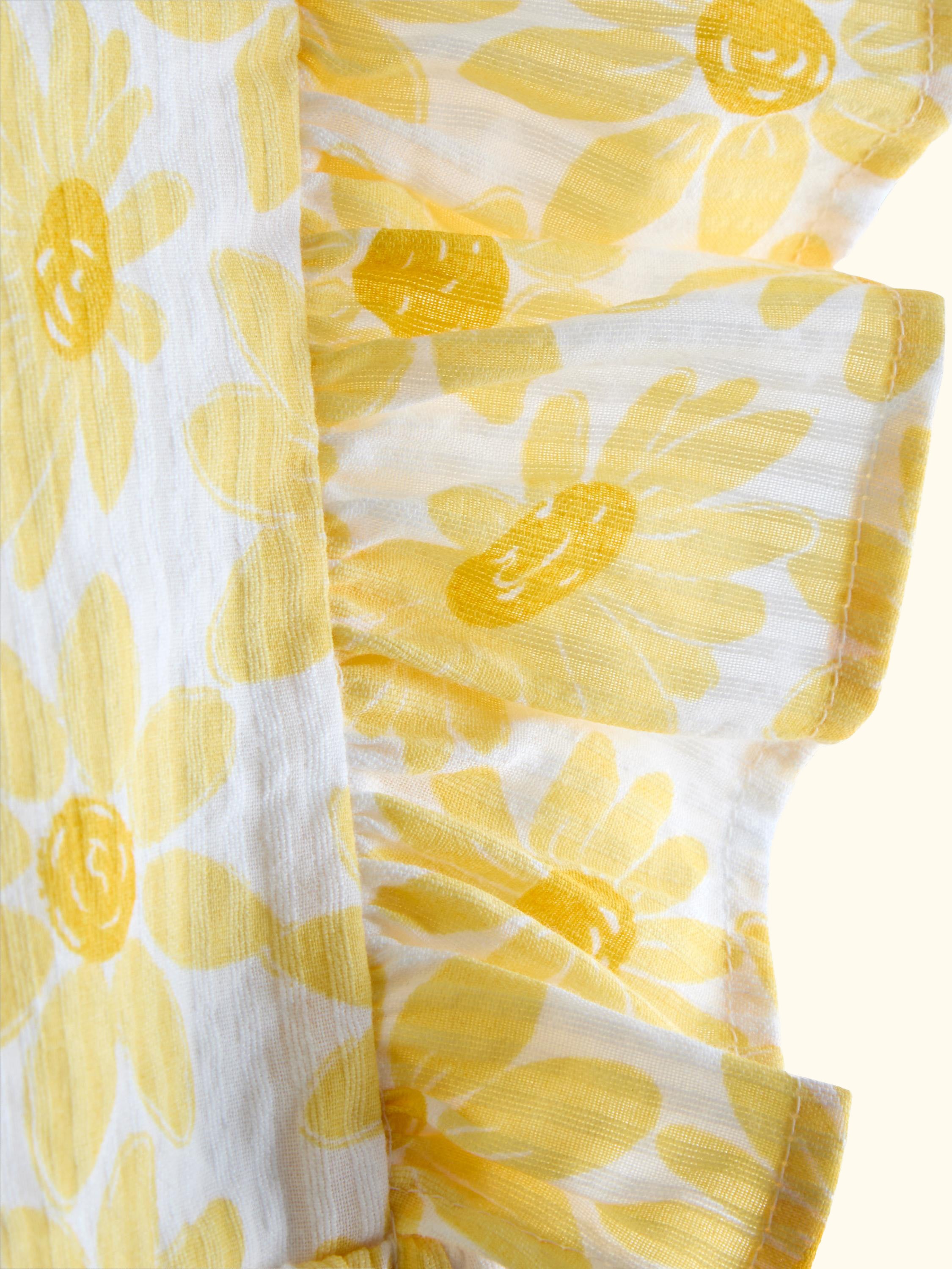 Kids' V-Back Sunflower Print Frill Dress, Bright Yellow