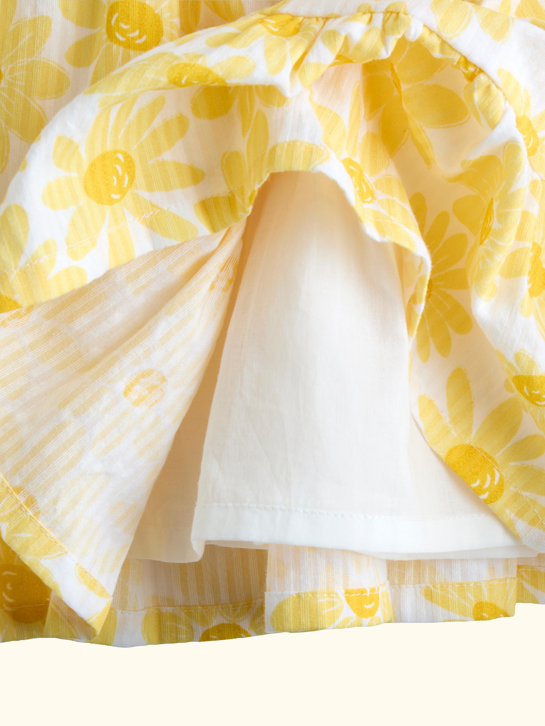 Kids' V-Back Sunflower Print Frill Dress, Bright Yellow