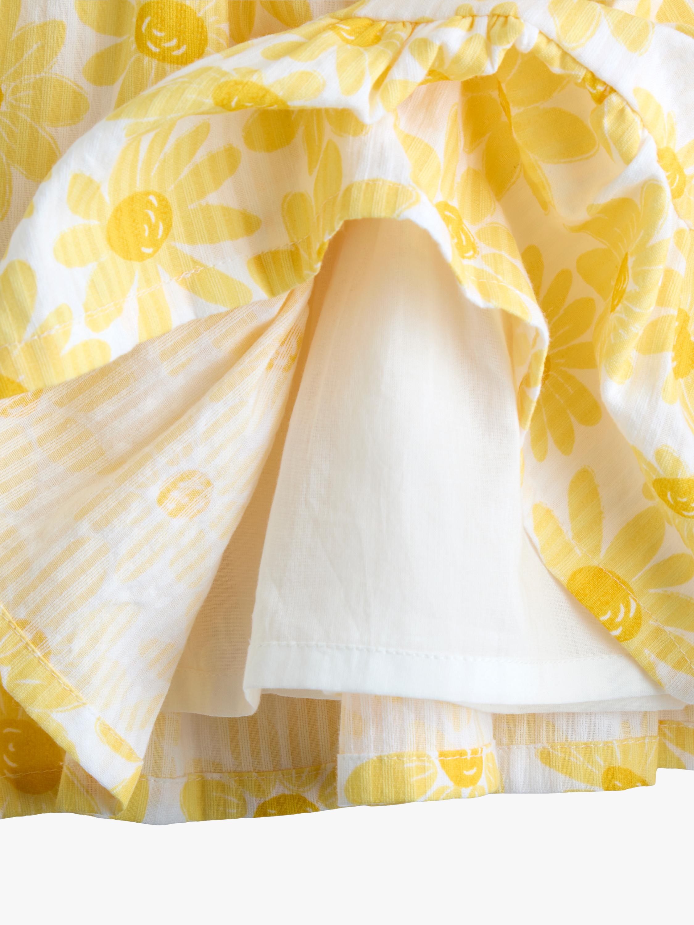 Kids' V-Back Sunflower Print Frill Dress, Bright Yellow