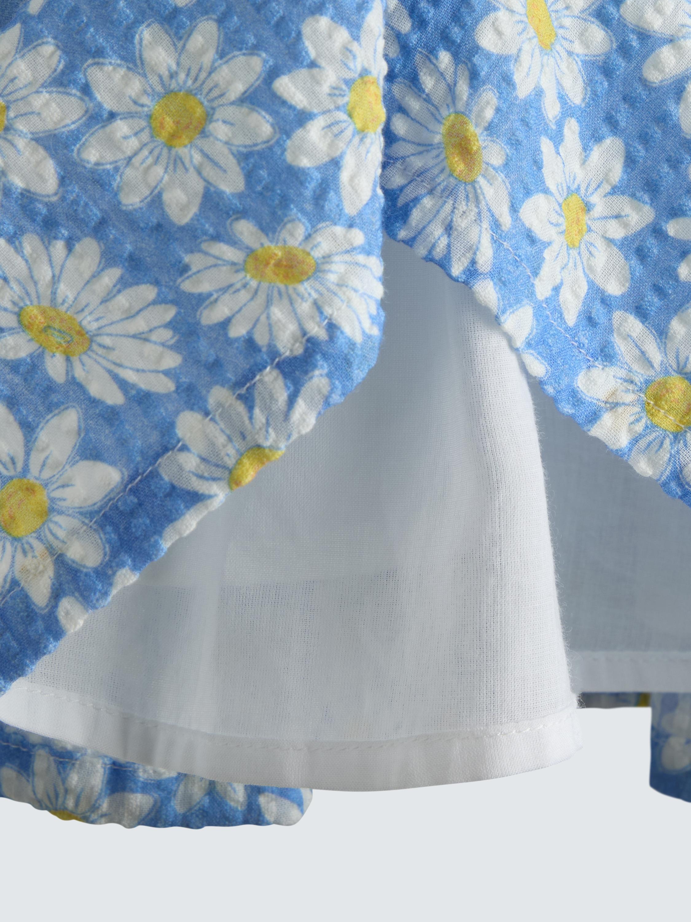 Kids' Daisy Print Frill Shoulder Smocked Dress, Mid Blue