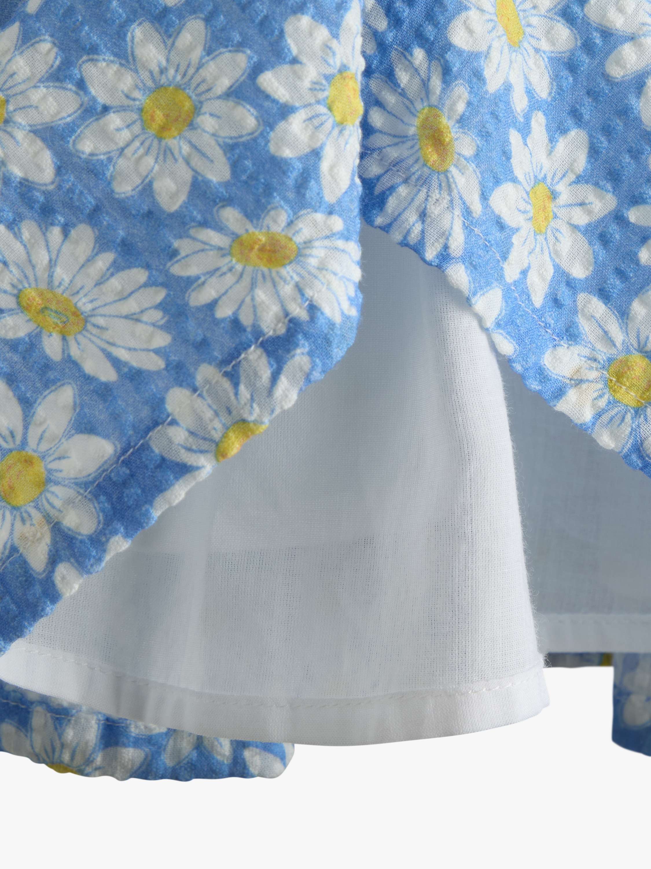 Kids' Daisy Print Frill Shoulder Smocked Dress, Mid Blue