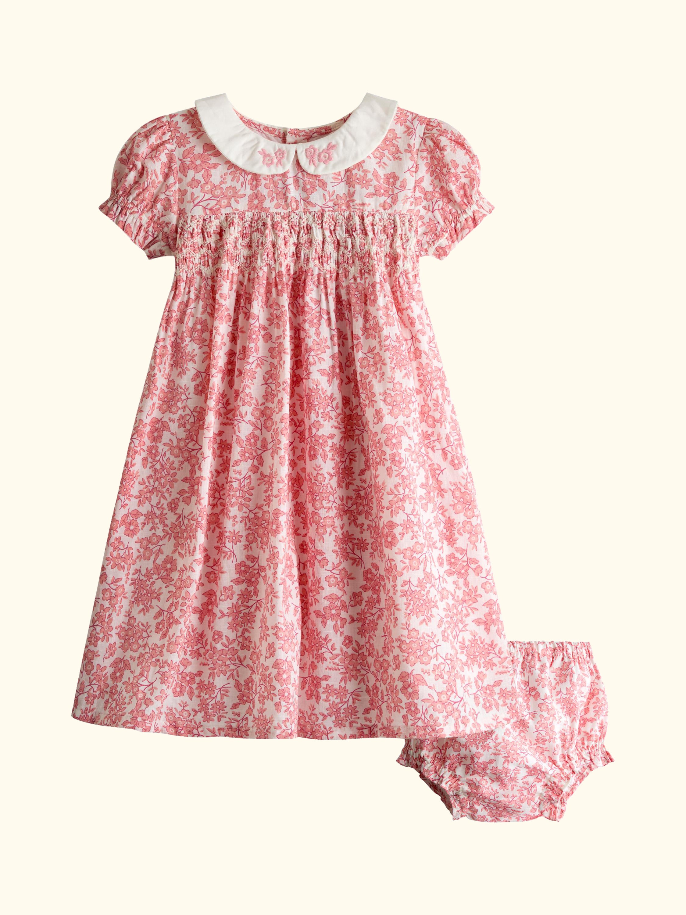 Kids' Garden Floral Smocked Dress, Light Pink