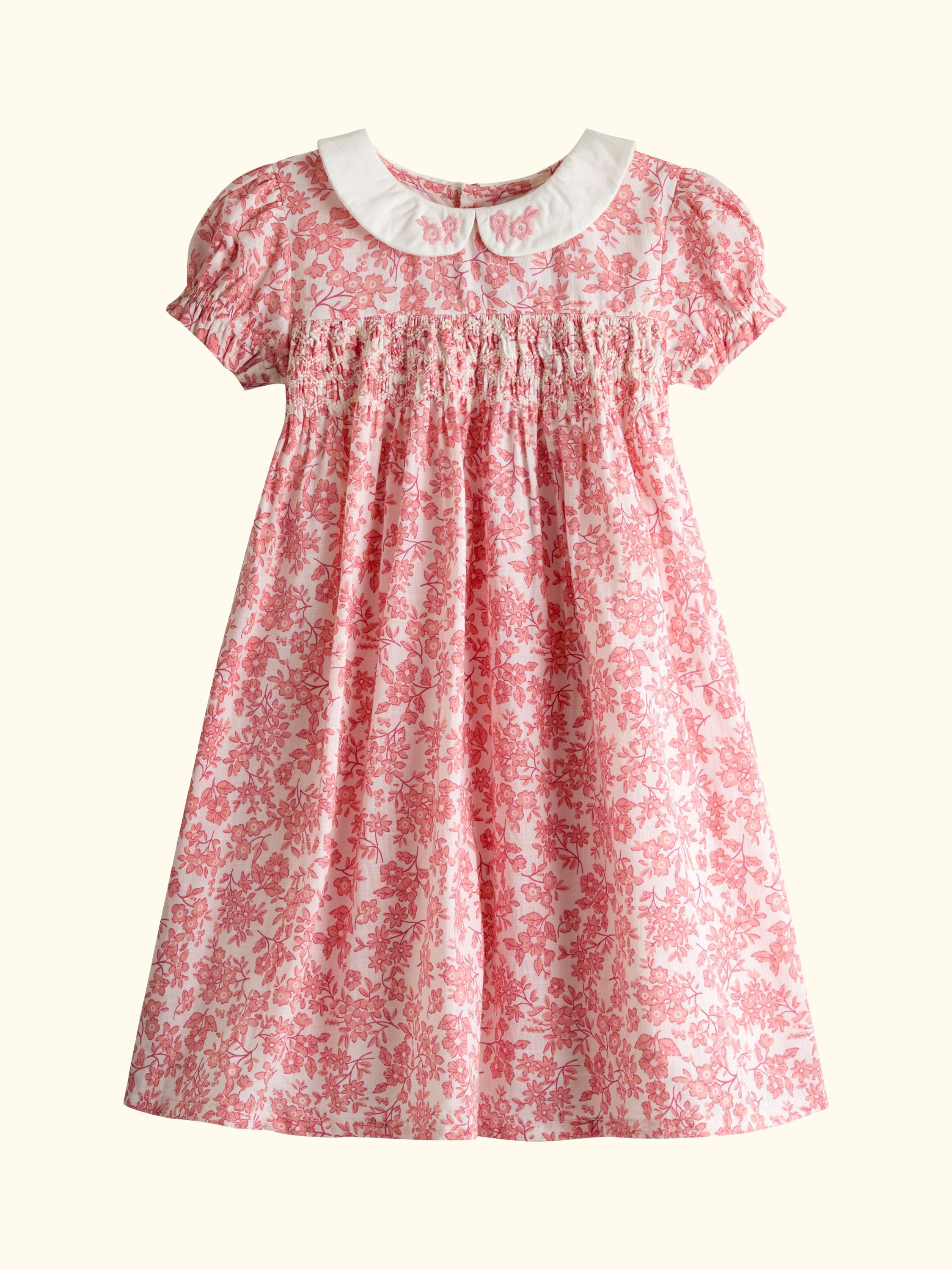 Kids' Garden Floral Smocked Dress, Light Pink