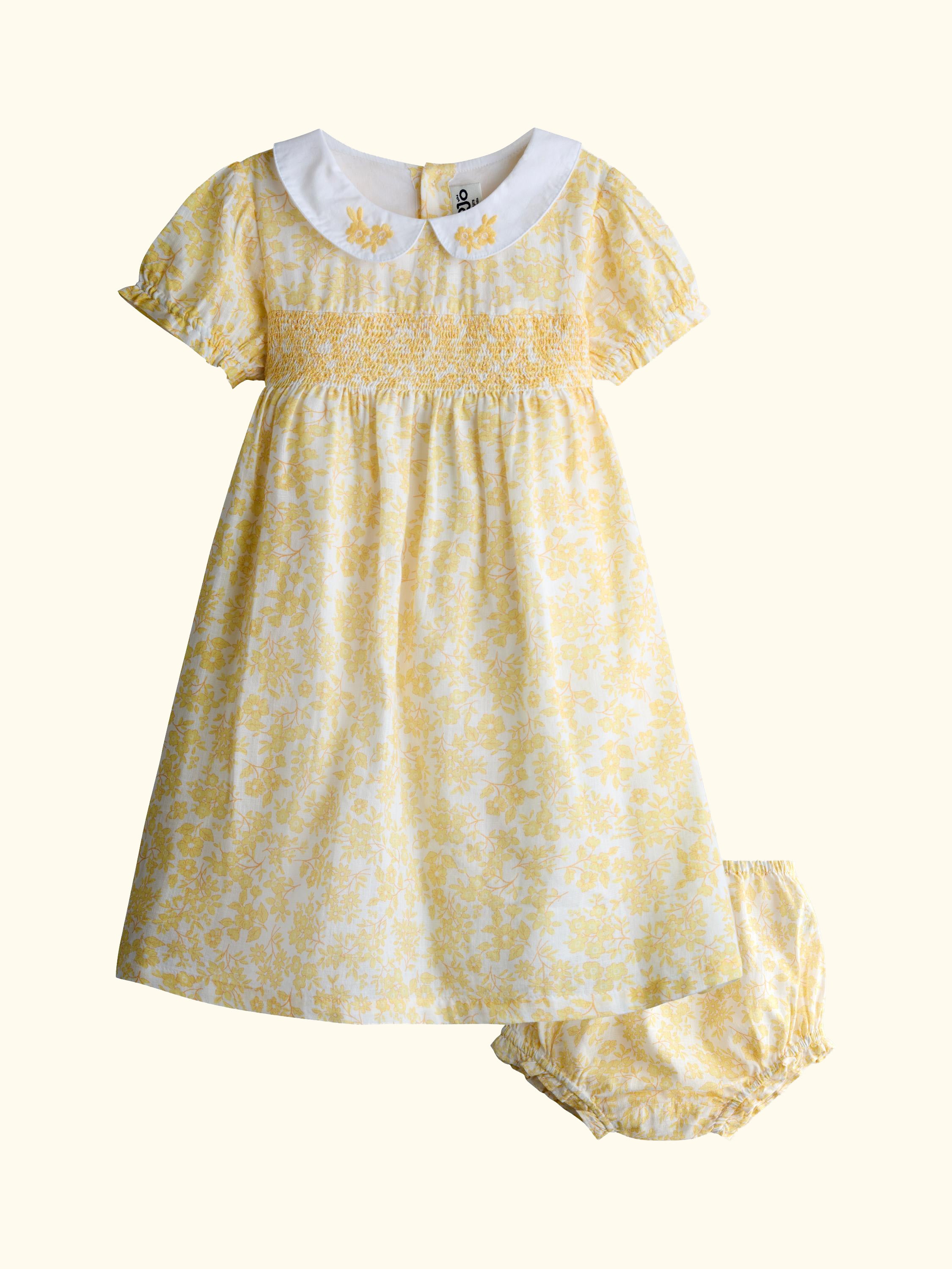 Kids' Garden Floral Smocked Woven Dress, Light Yellow