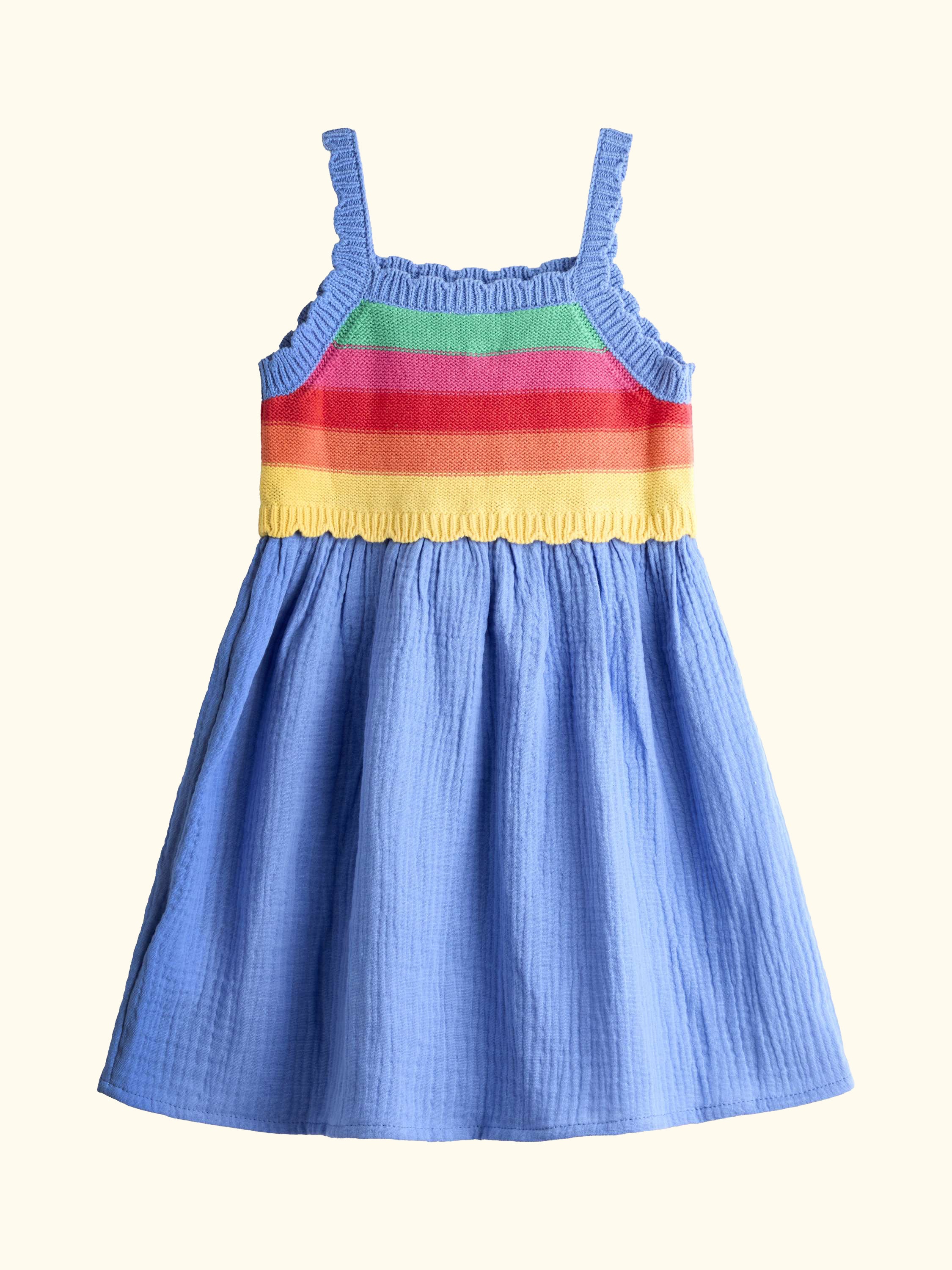 Kids' Cheesecloth and Crochet Knit Dress, Cobalt