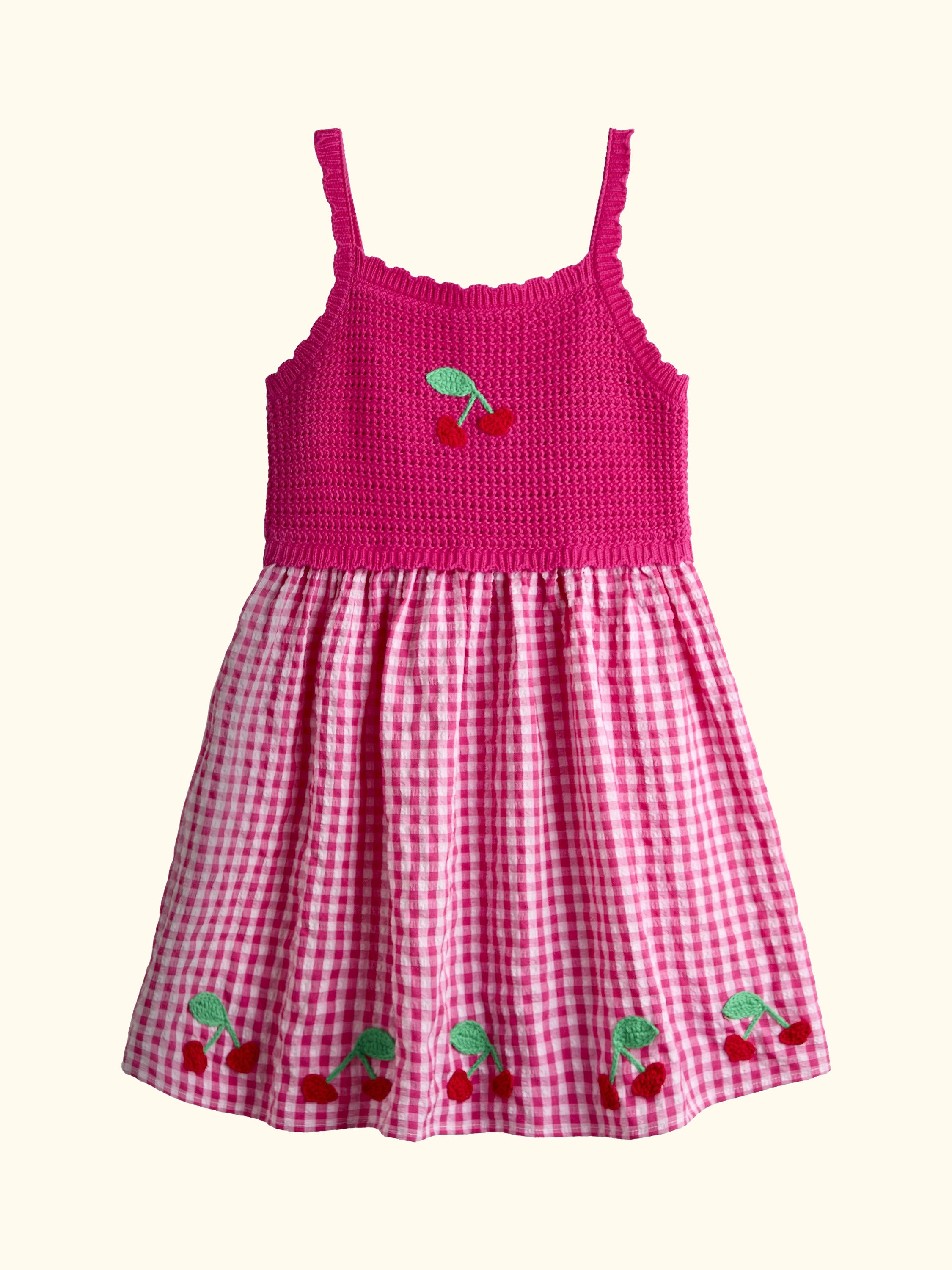 Kids' Cherry Crochet & Cheesecloth Summer Dress, Mid Pink