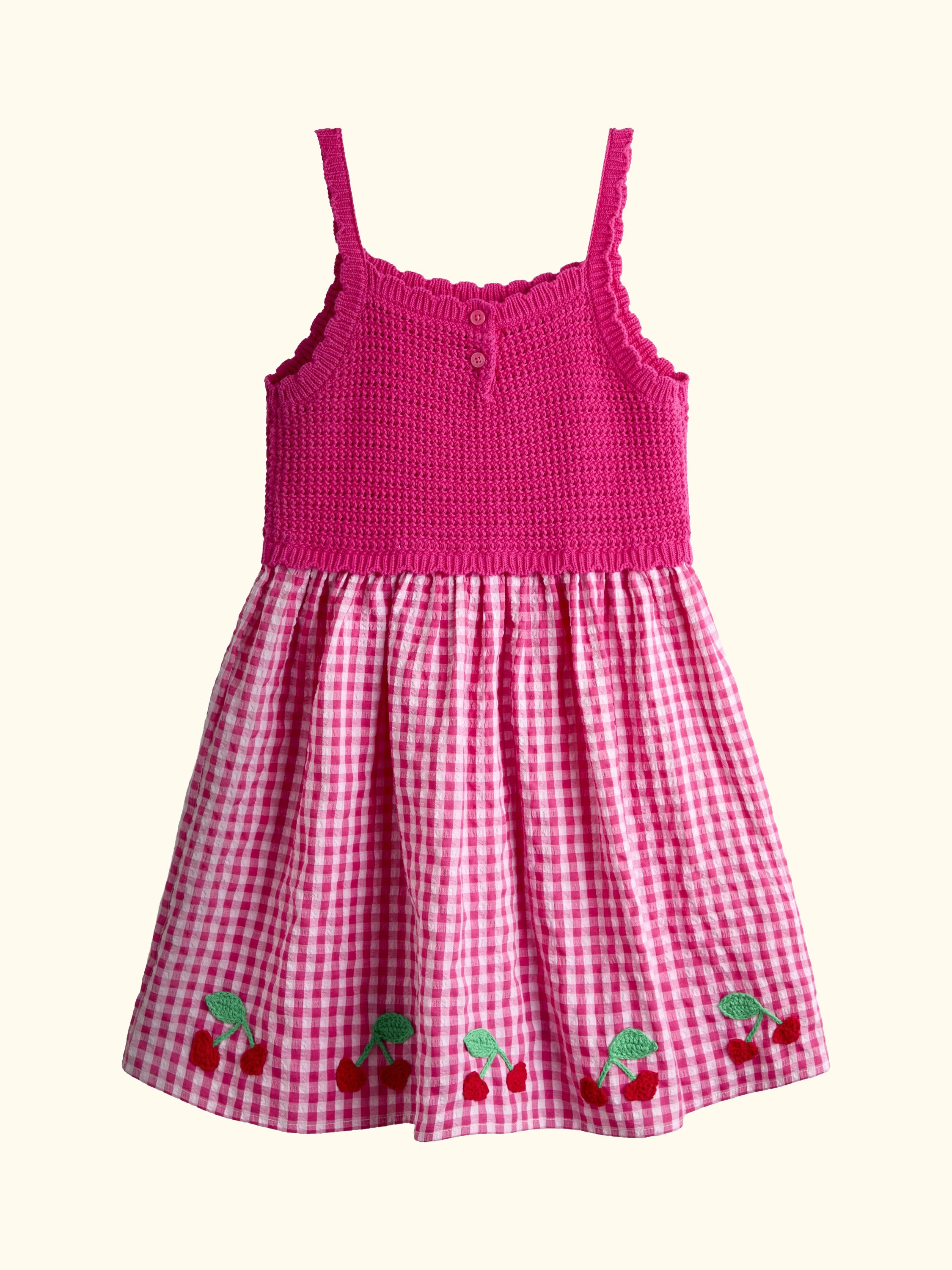 Kids' Cherry Crochet & Cheesecloth Summer Dress, Mid Pink