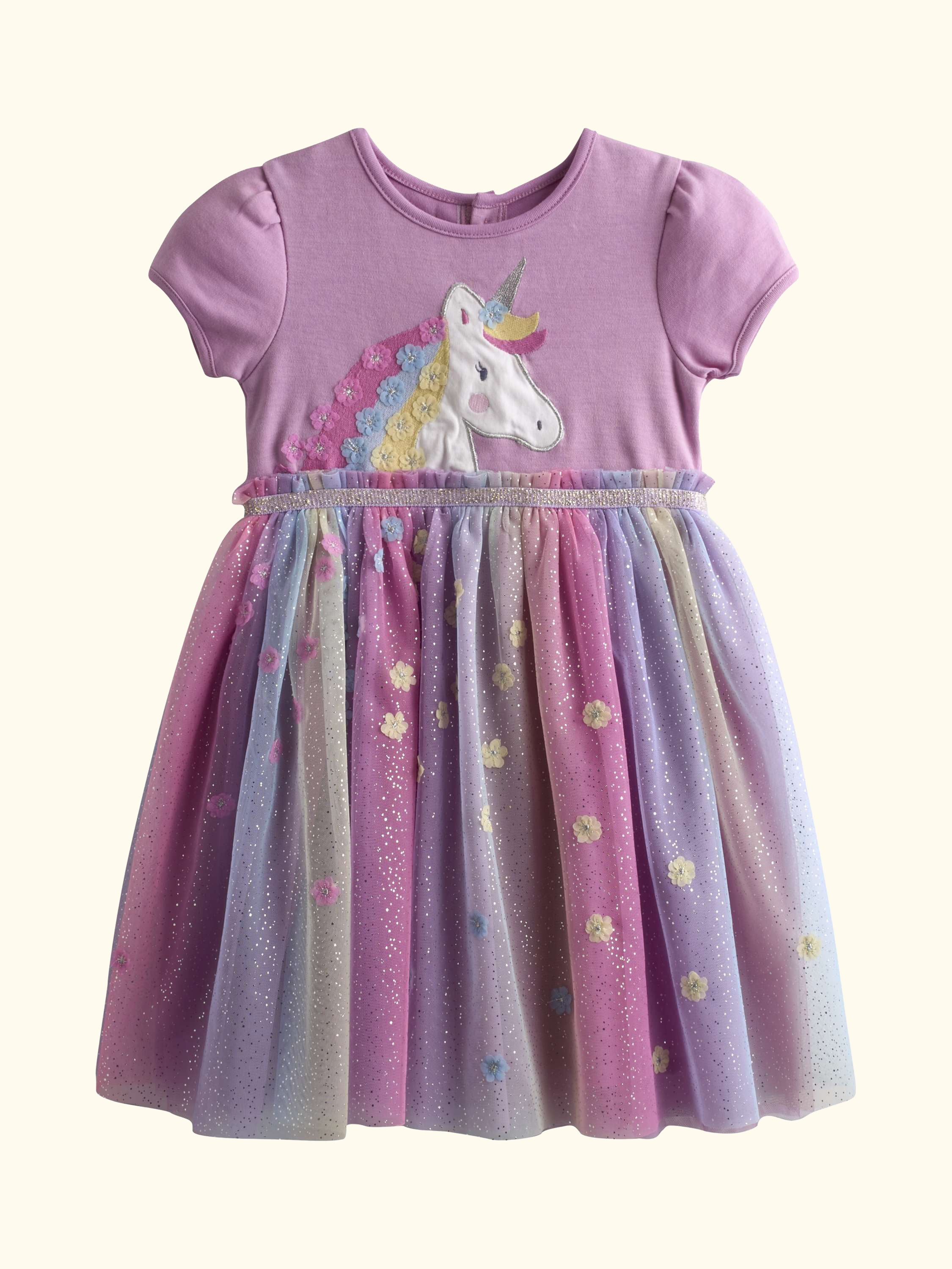 Kids' Unicorn Appliqué Tulle Party Dress, Lilac
