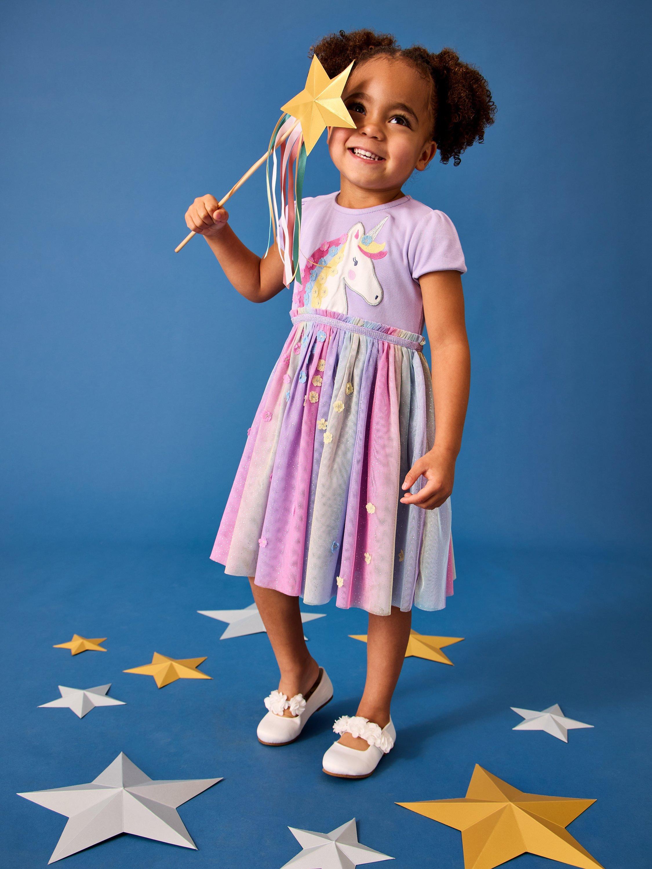 Kids' Unicorn Appliqué Tulle Party Dress, Lilac