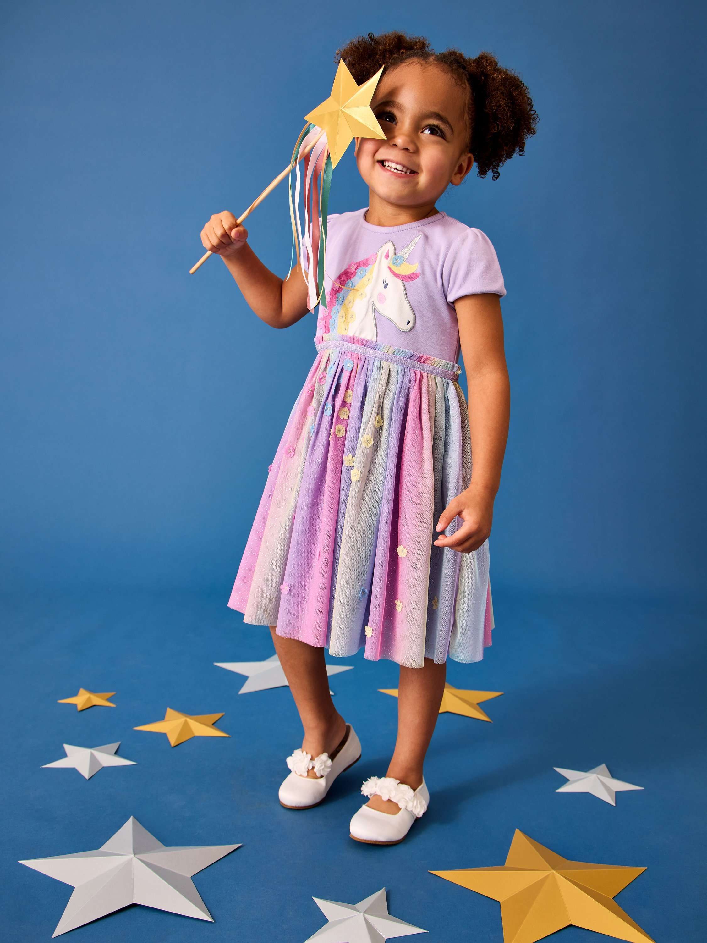 Kids' Unicorn Appliqué Tulle Party Dress, Lilac