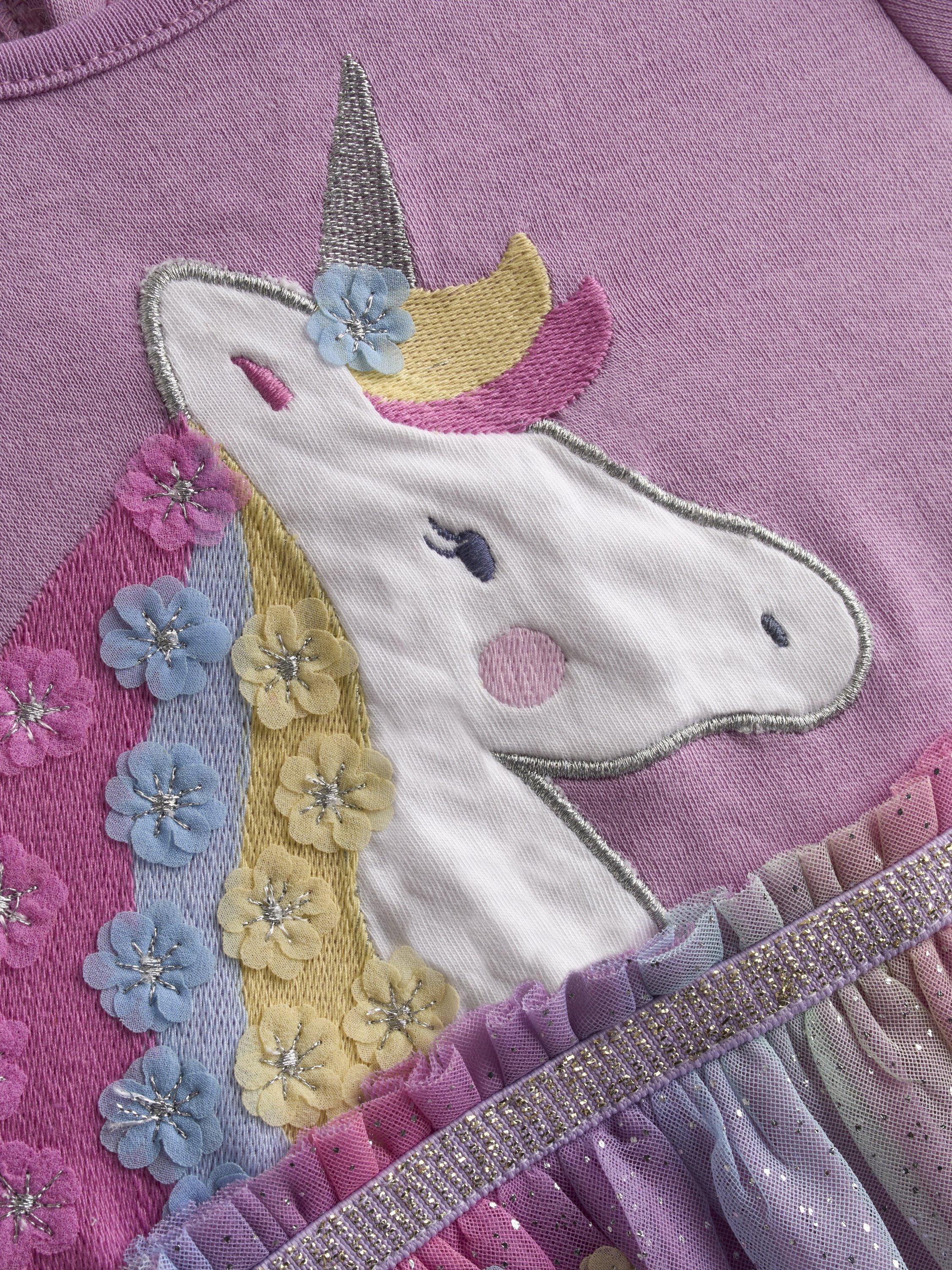 Kids' Unicorn Appliqué Tulle Party Dress, Lilac